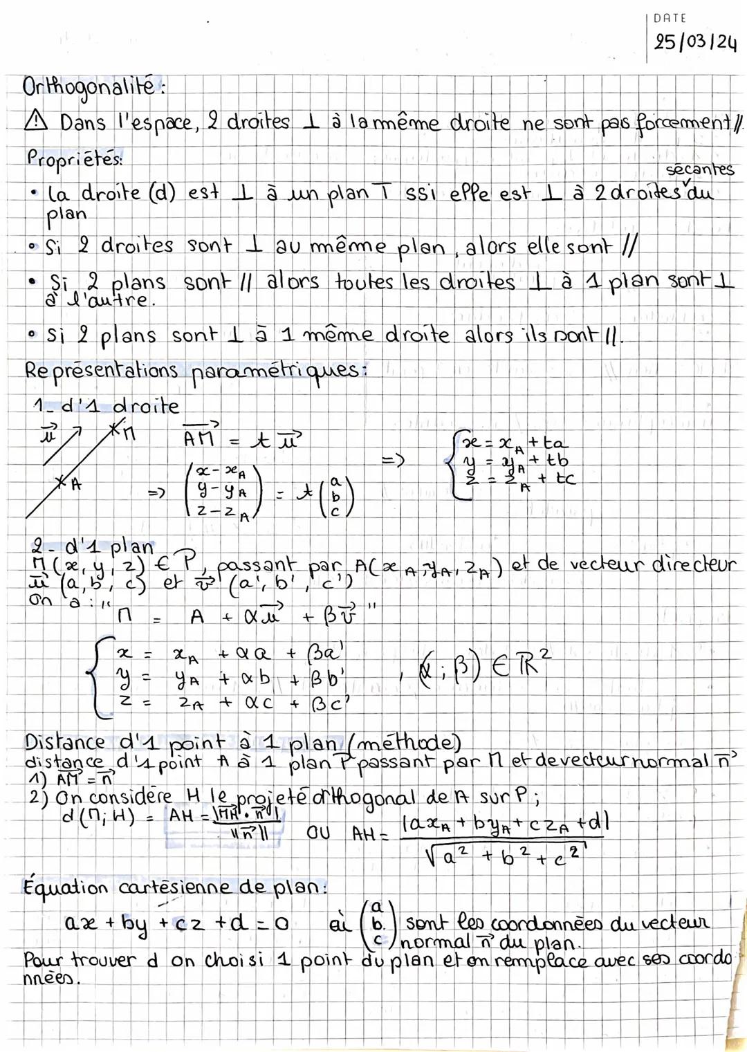 # Géométrie dans l'espace

Plan de l'espace est défini par soit:
*   3 points non alignés
*   1 droite et 1 point n'appartenant pas à cette 