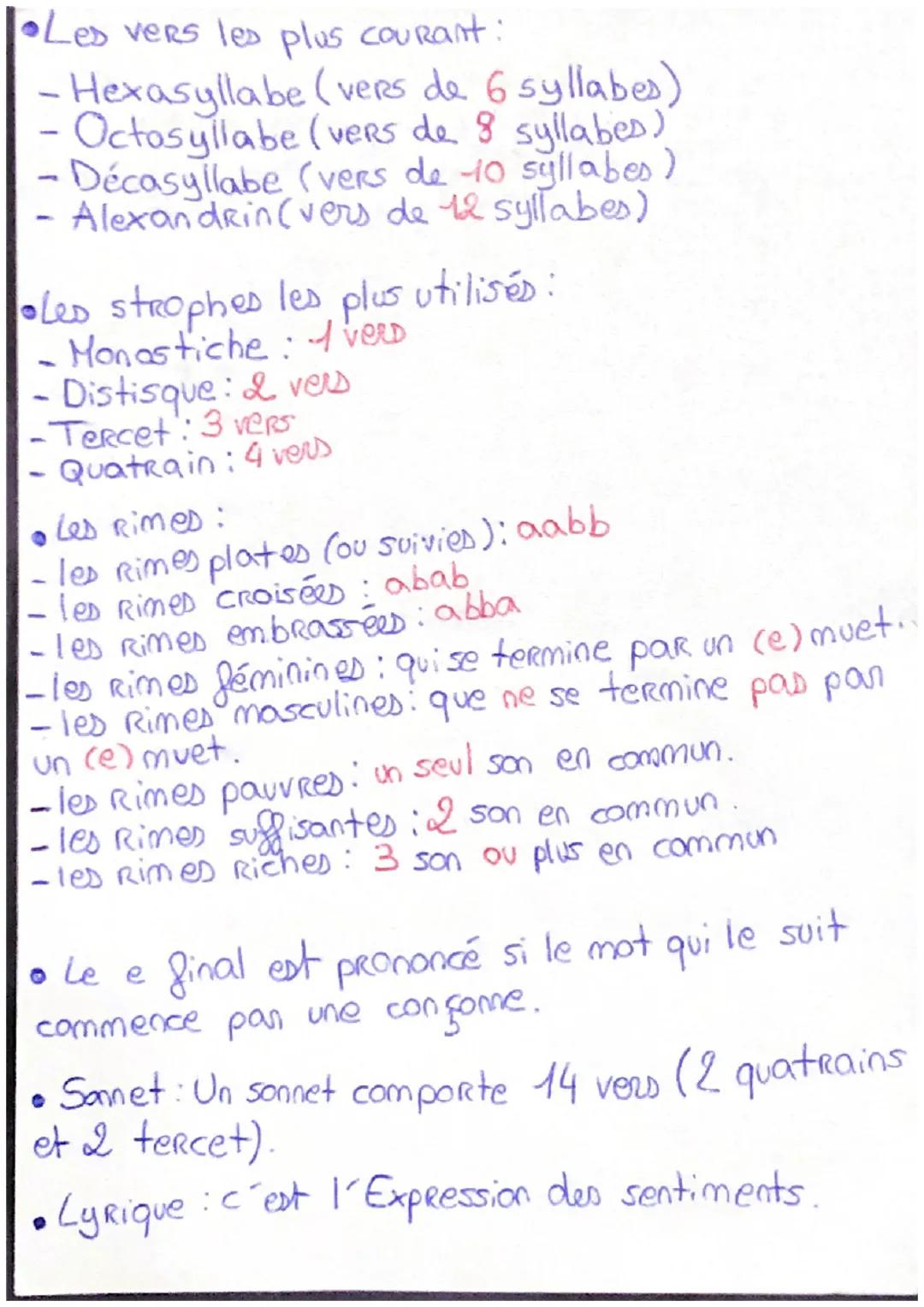 •Les vers les plus courant:
-Hexasyllabe (vers de 6 syllabes)
- Octosyllabe (vers de 8 syllabes)
- Décasyllabe (vers de 10 syllabes)
- Alexa