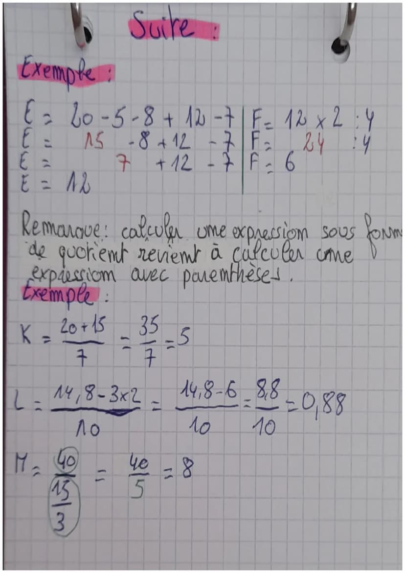 Enchainements
d'operations:
1. Calcul avec paremthèses !
Propriété Poun calculer come expressign avec
parentheges om effectue em priorité le