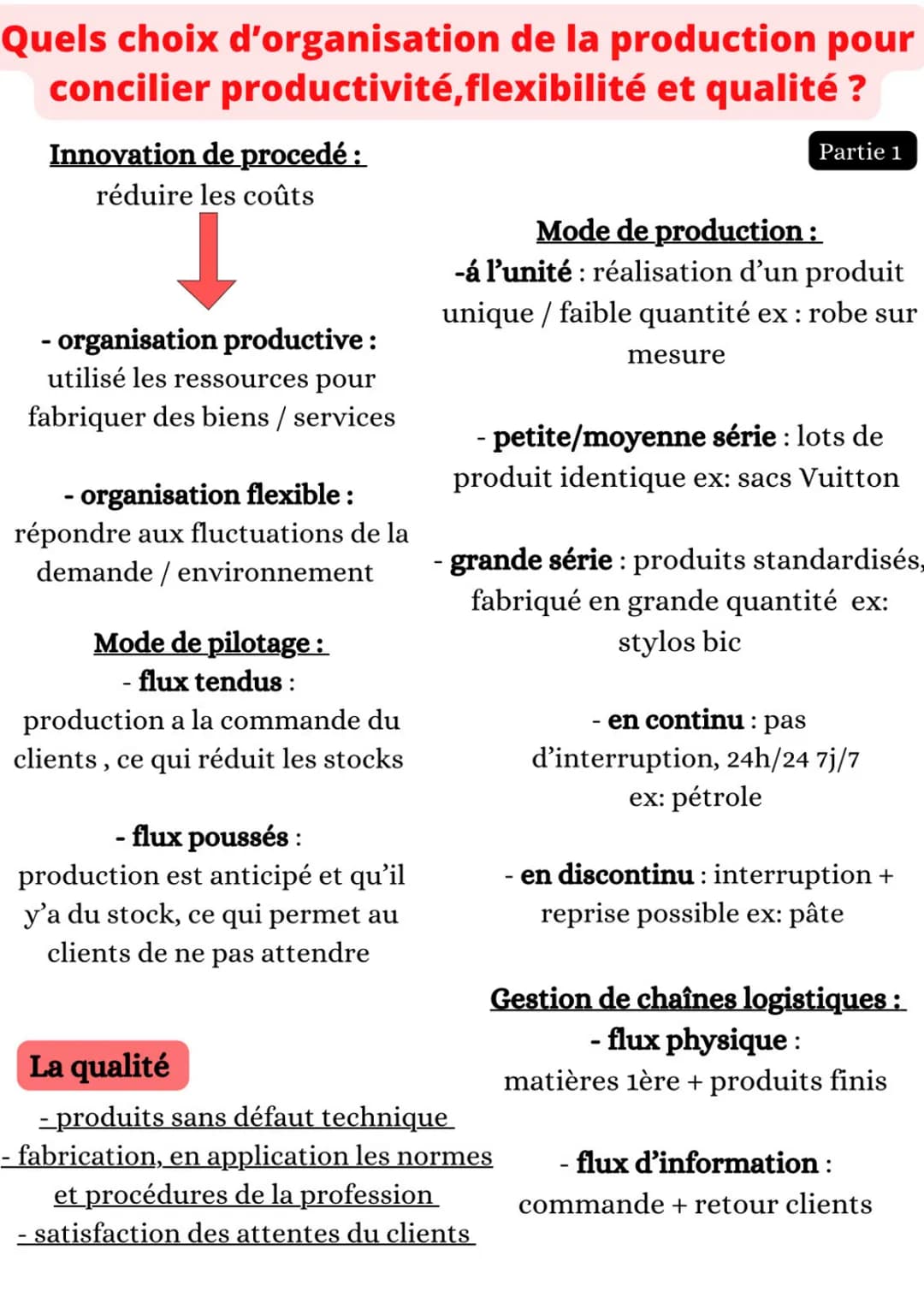Quels choix d'organisation de la production pour
concilier productivité, flexibilité et qualité ?
Partie 1
Innovation de procedé :
réduire l