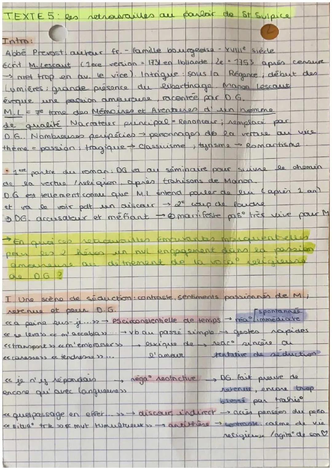 Analyse Linéaire Manon Lescaut : Les Retrouvailles à Saint-Sulpice