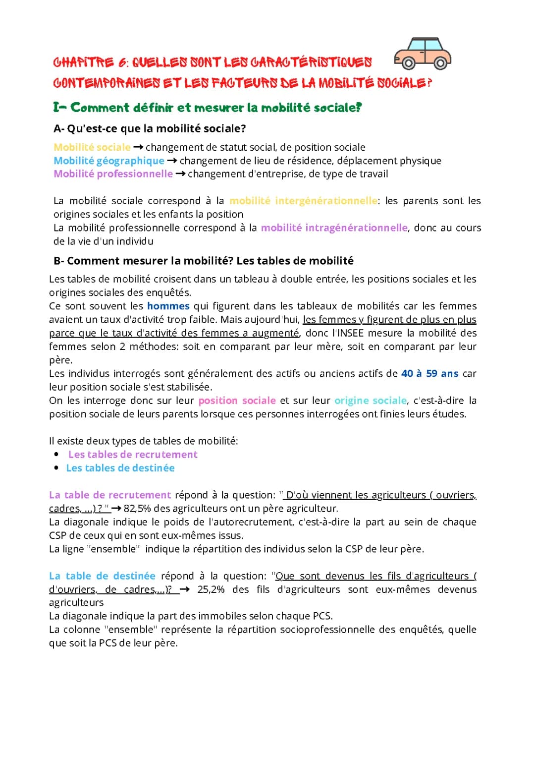  Chapitre: Quelles sont les caractéristiques comptemporaines et les facteurs de la mobilité sociale?