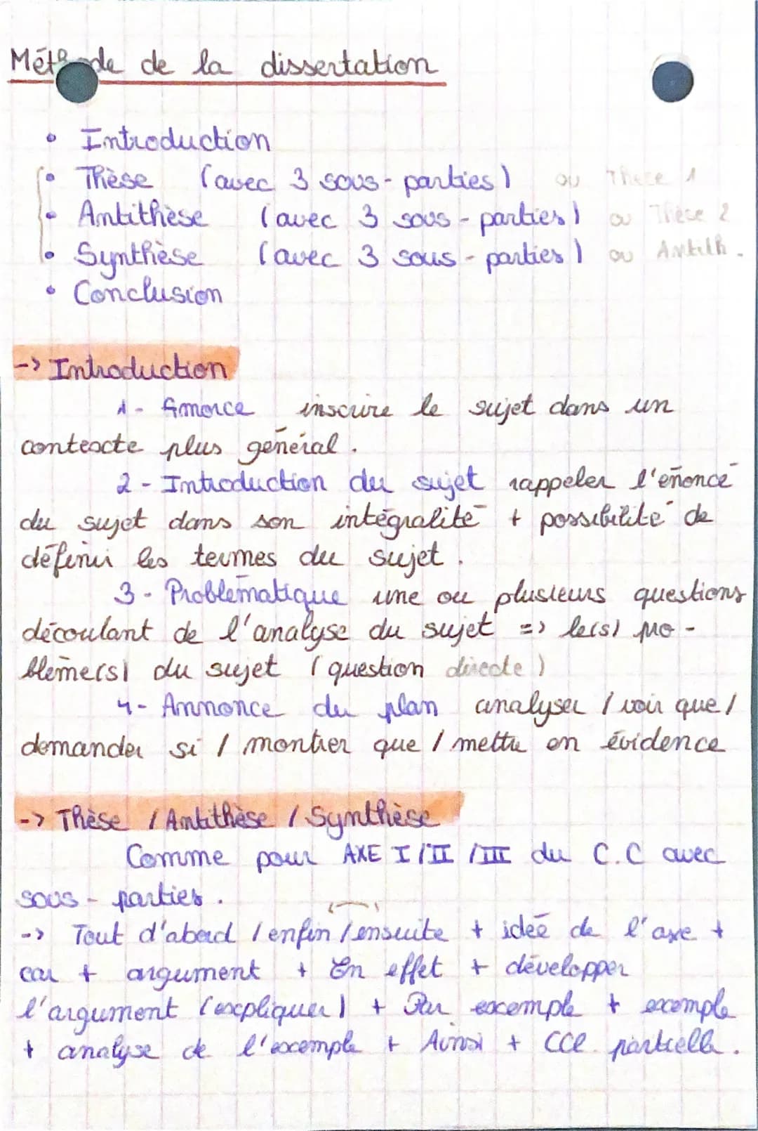 Met de de la dissertation
●
Introduction
(avec 3 sous-parties I
Thèse
Antithèse
Synthèse
Conclusion
->Introduction
(avec 3 sous-parties) a T