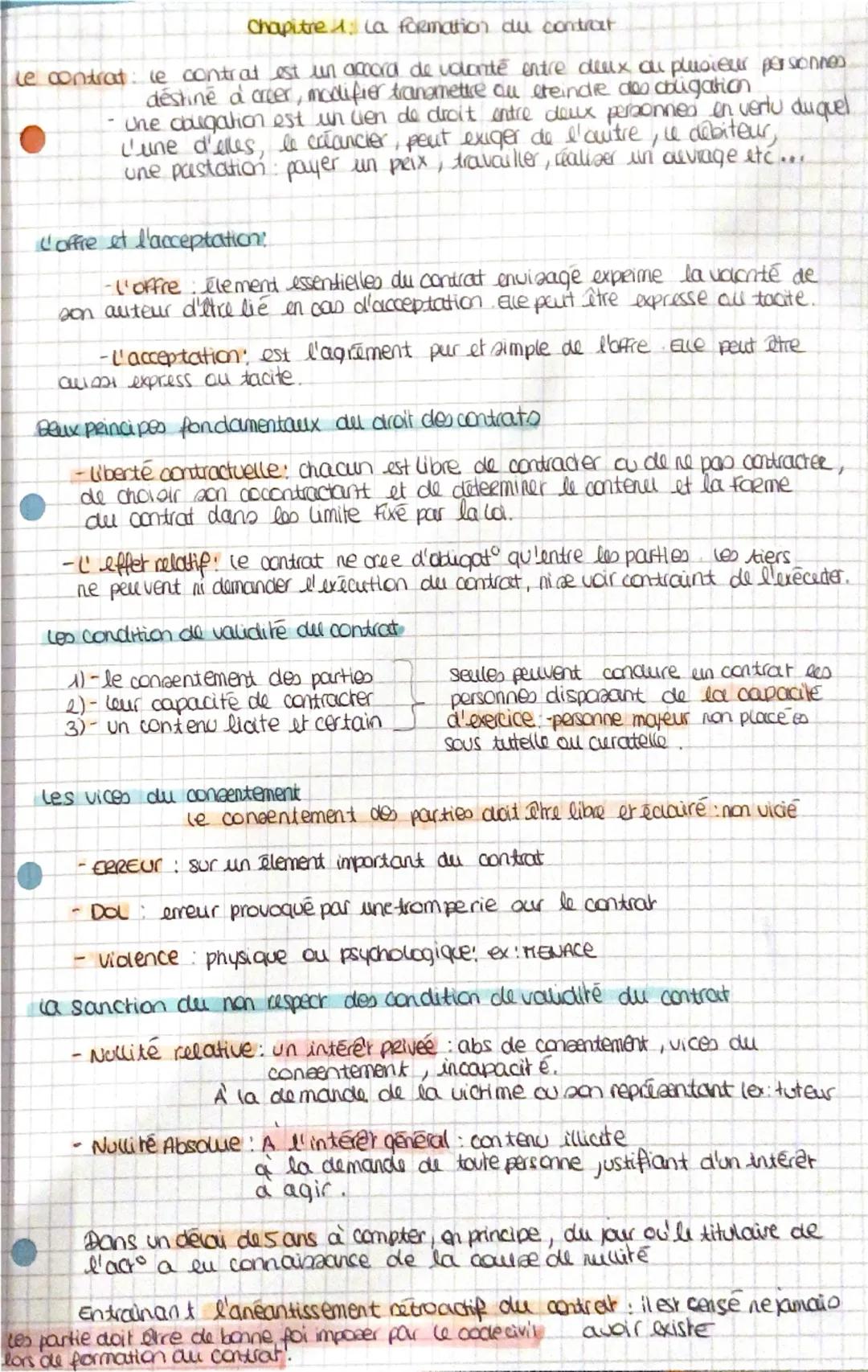 Chapitre 1: La formation du contrat
Le contrat: le contrat est un accord de volonté entre deux ou plusieur personnes
destiné à creer, modifi