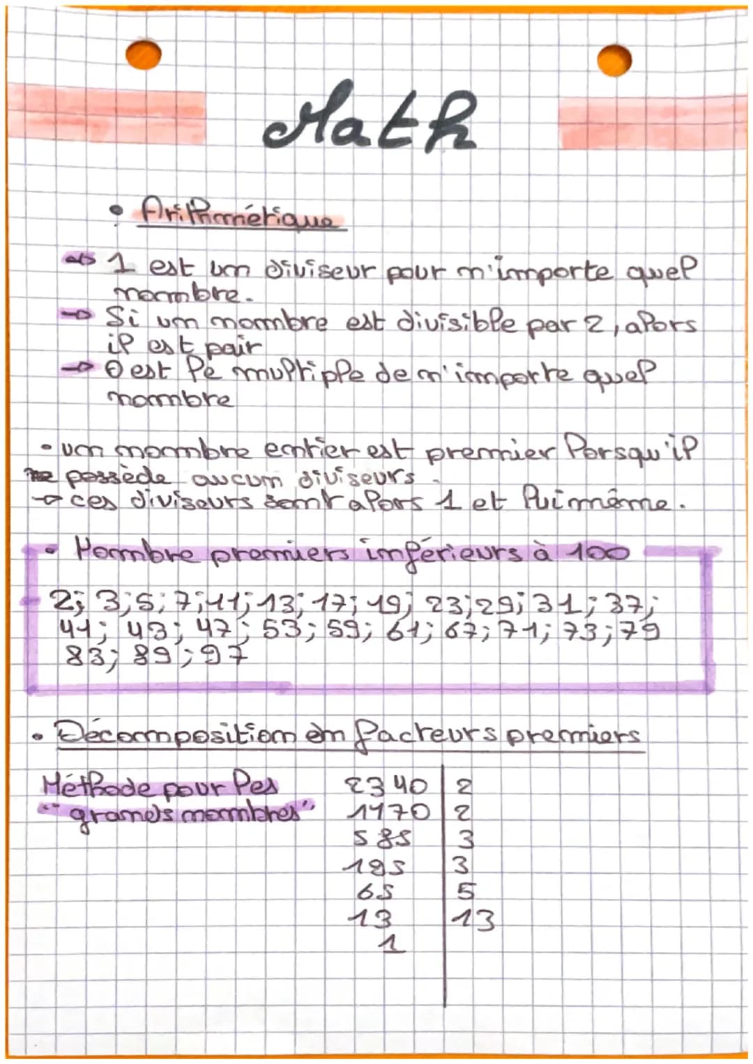 Math
Arithmétique
ats 1 est um diviseur pour m'importe quel
nombre.
- Si um nombre est divisible par 2, apors.
iP est pair
- O est Pe multip