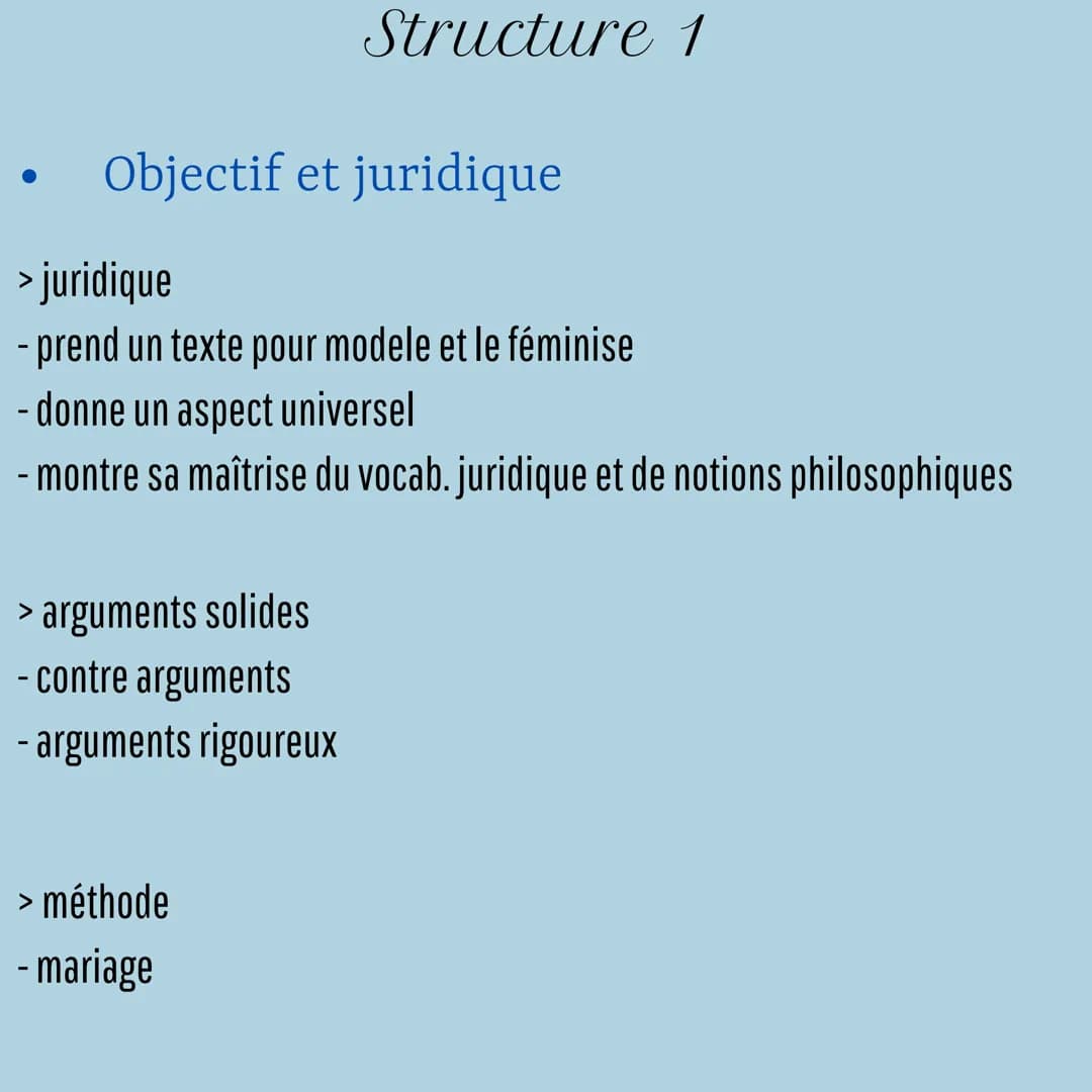 DDFC
Olympe de Gouges Objectif et juridique
Structure 1
> juridique
- prend un texte pour modele et le féminise
- donne un aspect universel
