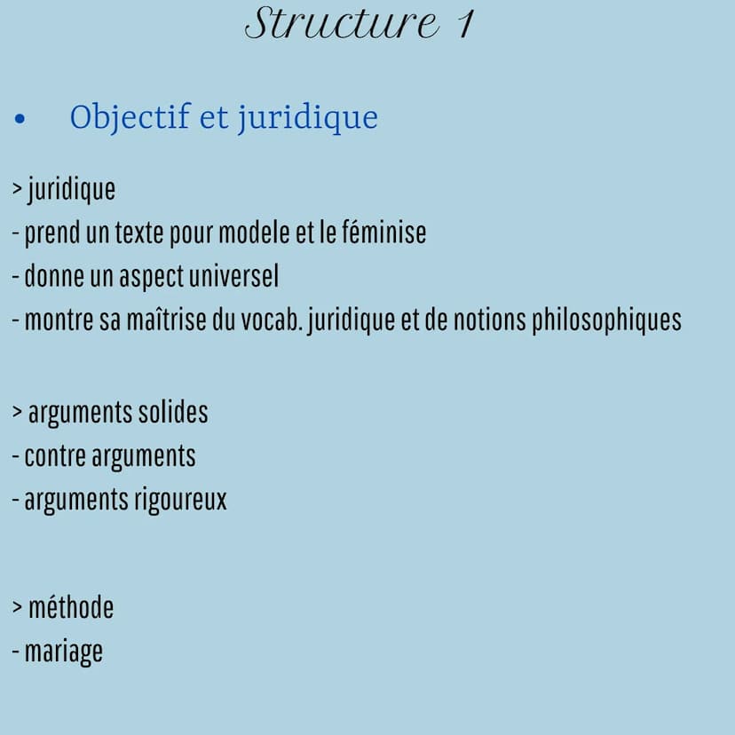 DDFC
Olympe de Gouges Objectif et juridique
Structure 1
> juridique
- prend un texte pour modele et le féminise
- donne un aspect universel
