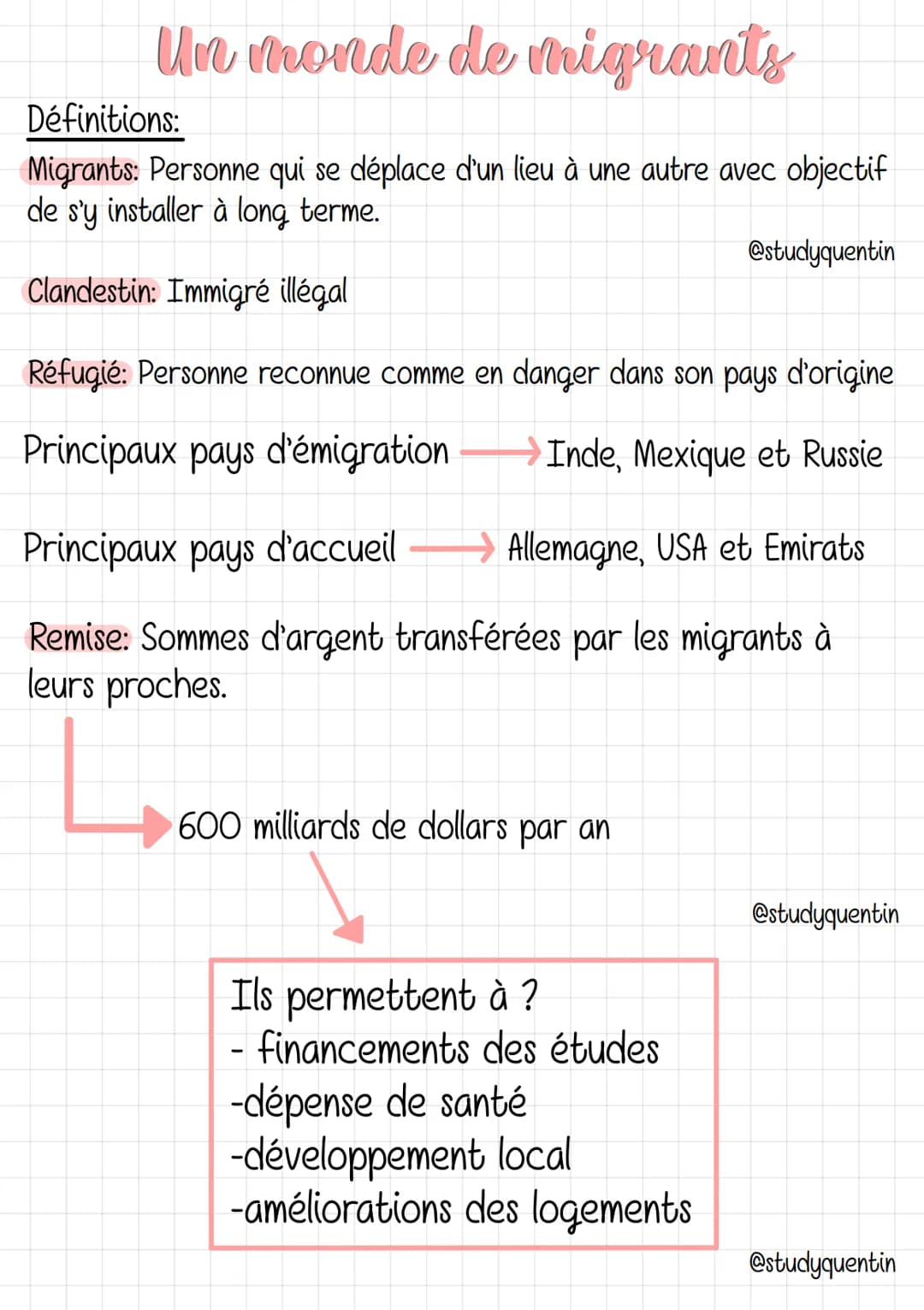 Un monde de migrants
Définitions:
Migrants: Personne qui se déplace d'un lieu à une autre avec objectif
de s'y installer à long terme.
Cland