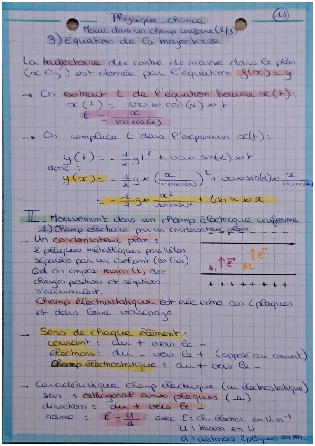 Physique-Chimie
Mouvement dans un
champ creforme (1/3)

I. Houvement dans un champ de pesanteur
uniforme
1) Champ de pesanteur auriforme
Déf