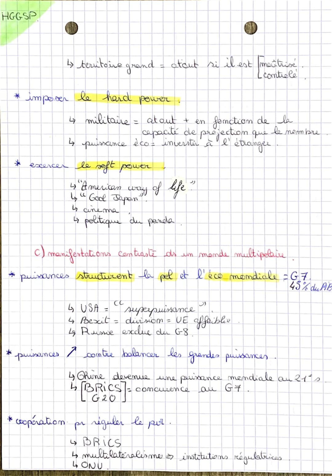 ● Chapitre n = 3.
Les puissances
Intro:
20² b =
Manifestations de la puissance => diplomatique
→ militaire
→ culturel
→ économique
→ financi