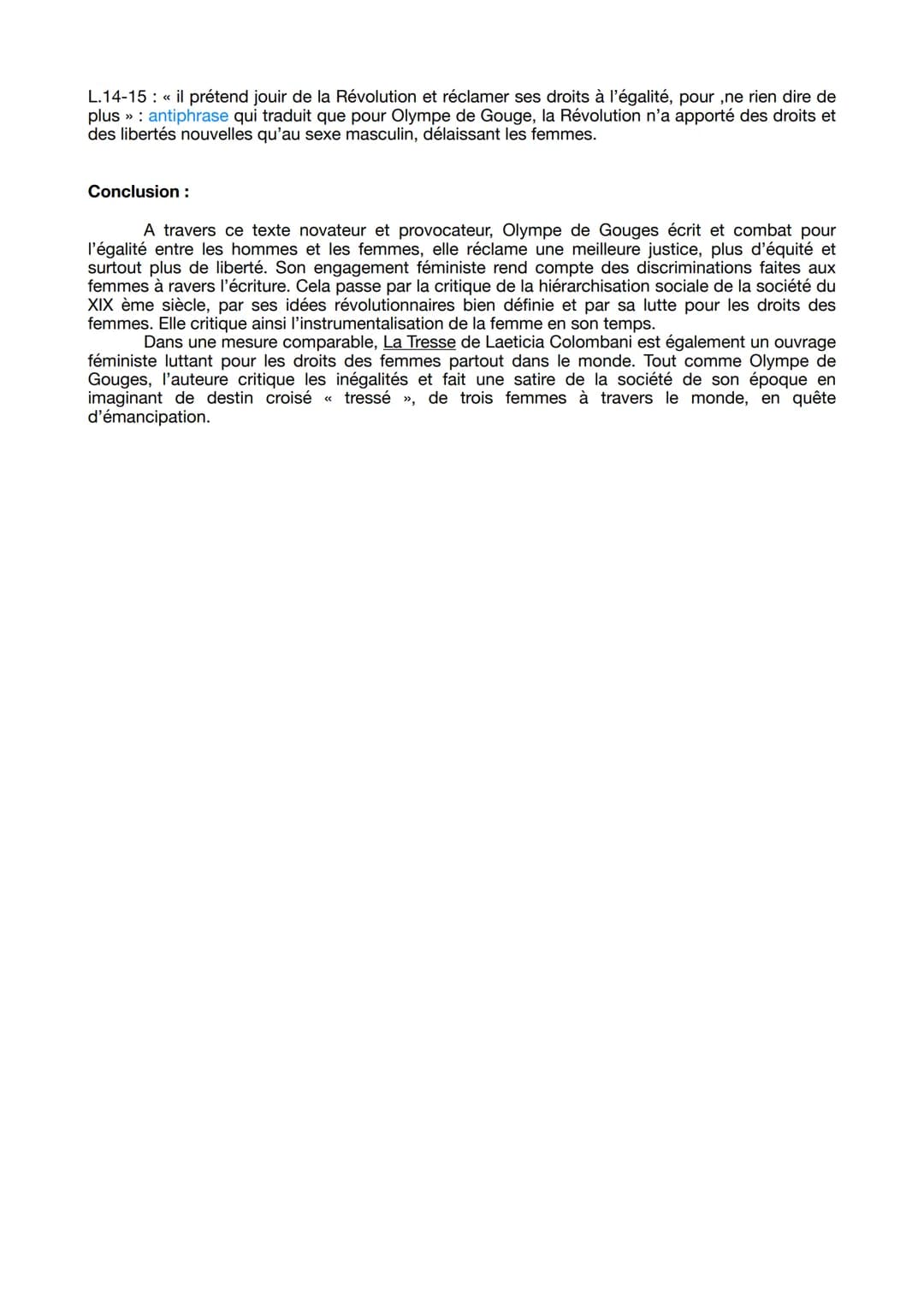 Fiche de synthèse nº8 : Déclaration des droits de la
femme et de la citoyenne, Olympe de Gouges
Introduction :
A la fin du XVIII ème siècle,