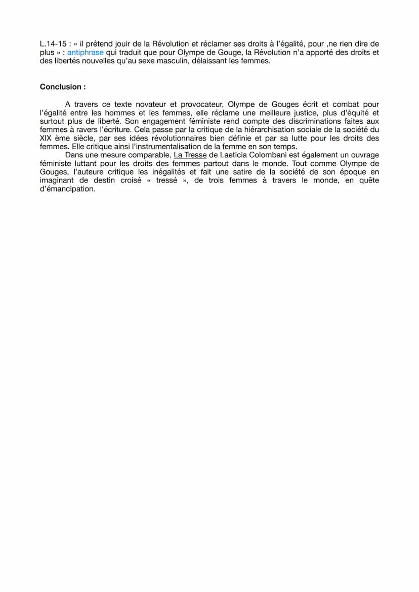 Fiche de synthèse nº8 : Déclaration des droits de la
femme et de la citoyenne, Olympe de Gouges
Introduction :
A la fin du XVIII ème siècle,
