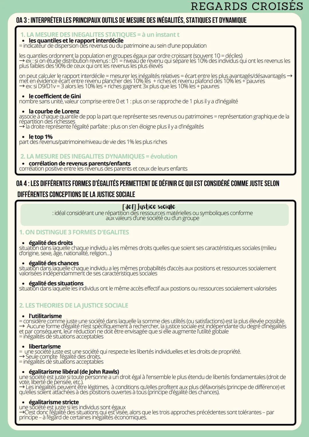 REGARDS CROISÉS
Quelles inégalités sont compatibles avec les différentes conceptions de la
Justice sociale?
OA 1: CONNAÎTRE LES GRANDES TEND