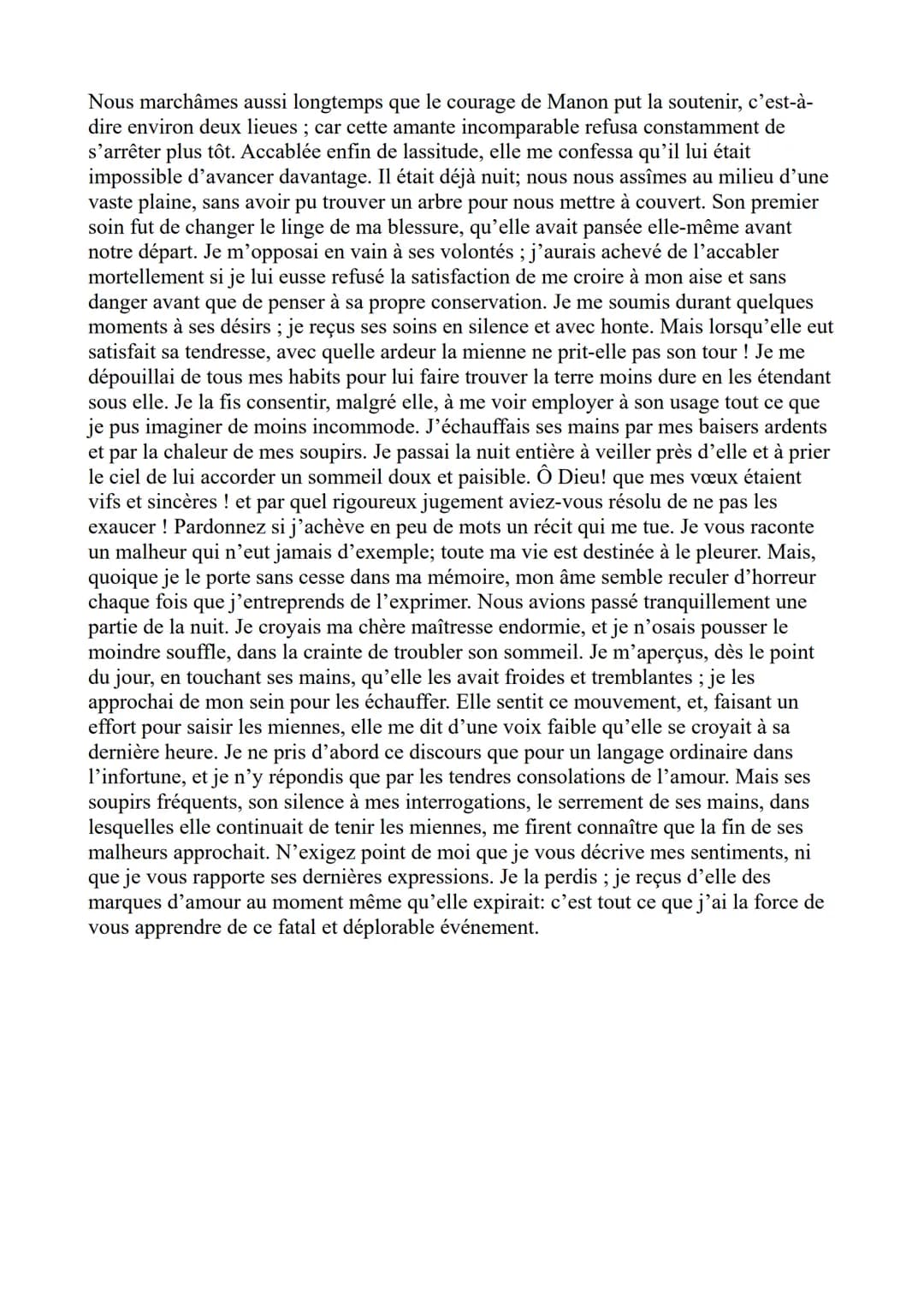 La Mort de Manon
Introduction : L'extrait que vous m'avez
demandé d'analyser est tiré du roman-
mémoires Manon Lescaut de l'abbé
Prévost. L'