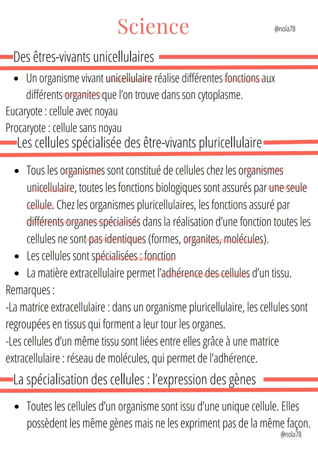 Science
@nola78
Des êtres-vivants unicellulaires
Un organisme vivant unicellulaire réalise différentes fonctions aux
différents organites qu