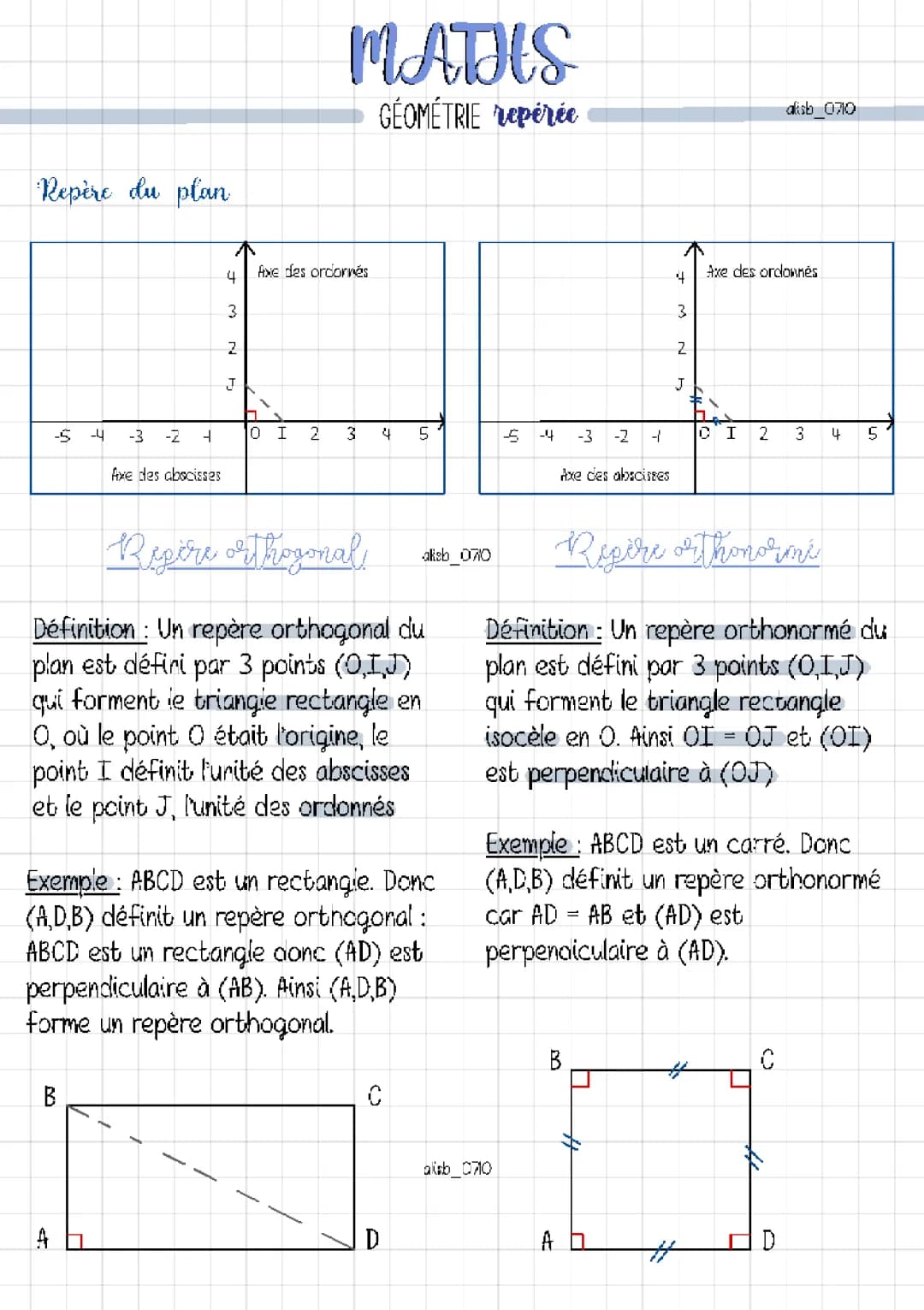 Maths : Géométrie repérée (repere et coordonnées)