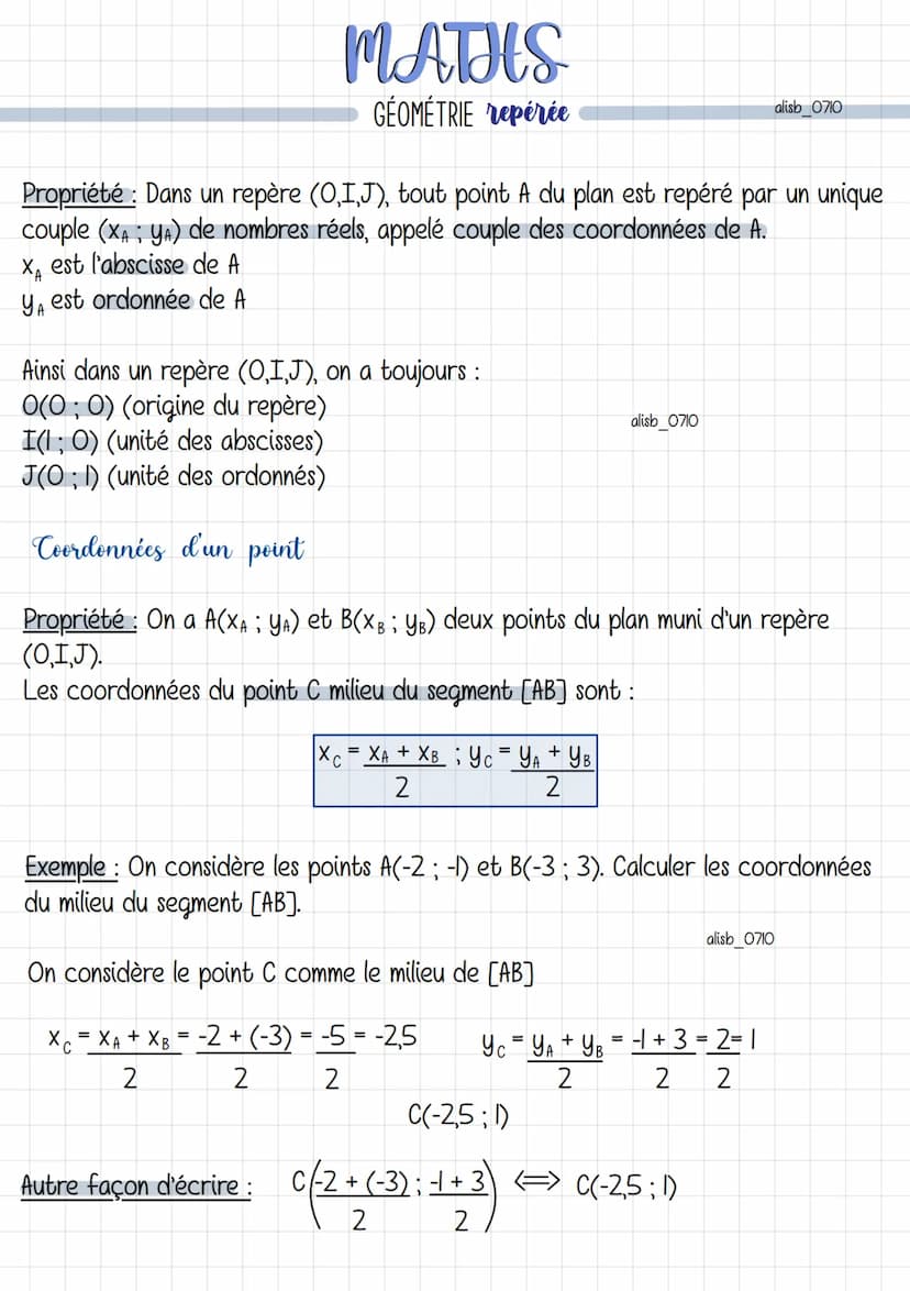 Repère du plan
-5
-4 -3 -2 -
B
A
Axe des abscisses
4
3
2
J
MATHS
GÉOMÉTRIE repérée
Axe des ordonnés
O I
2 3
Repère orthogonal
Définition: Un