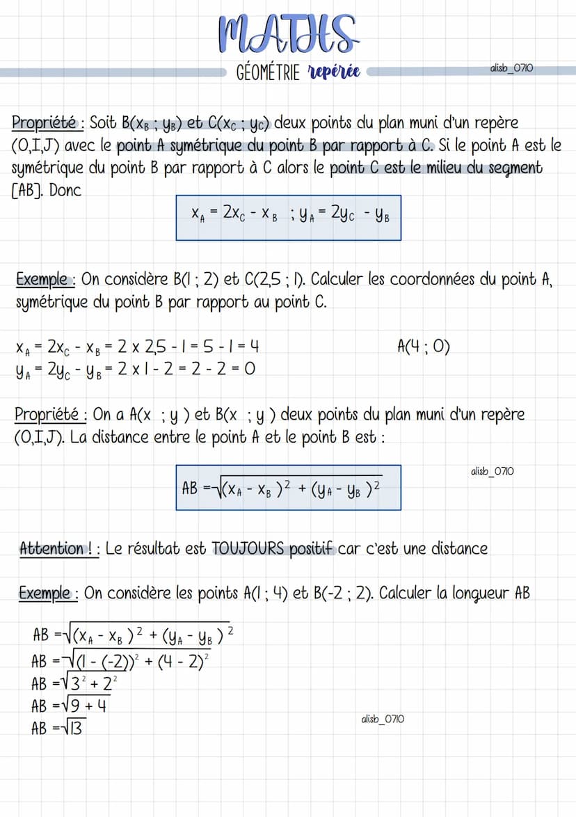 Repère du plan
-5
-4 -3 -2 -
B
A
Axe des abscisses
4
3
2
J
MATHS
GÉOMÉTRIE repérée
Axe des ordonnés
O I
2 3
Repère orthogonal
Définition: Un