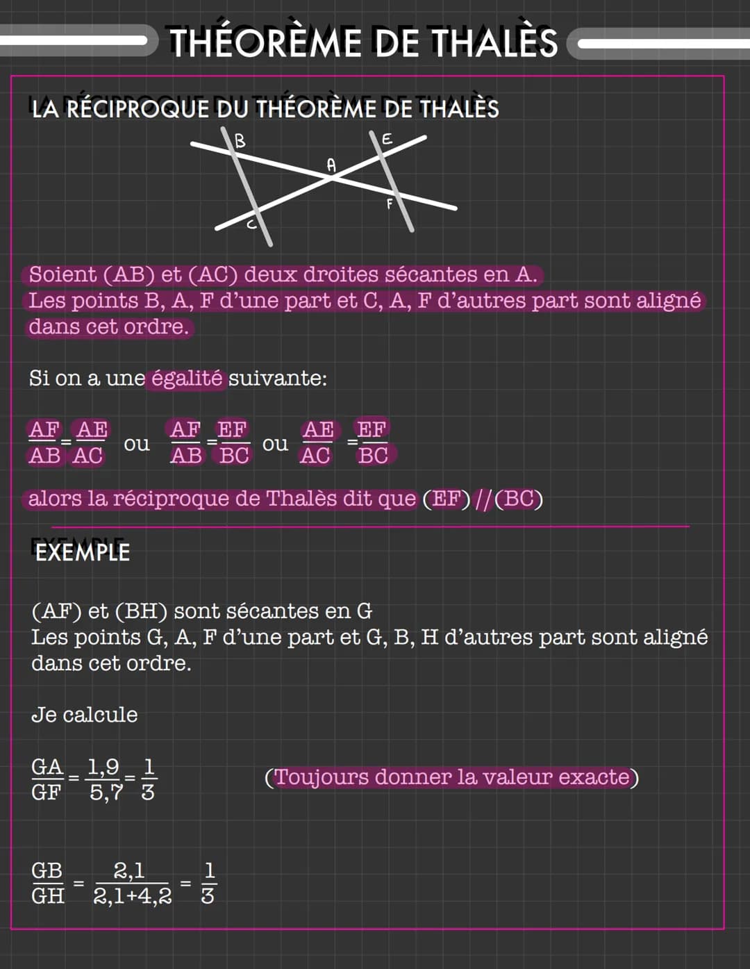 RAPPEL
THÉORÈME DE THALÈS
Calcul de la quatrième proportionnalité : produit de la diagonale
3 ème nombre
Angles opposé par le sommet
X
8
= B