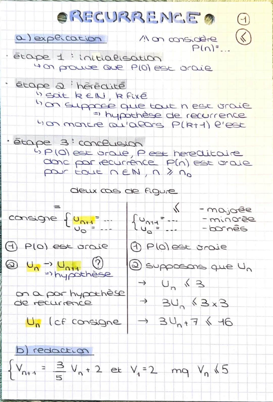 #### ④ initialisation

V₁= 2 et V₁≤5 car 2≤5

P11) est graje

#### ② heredité

Soat $k \in \mathbb{N}$, $k \geqslant 1$

on suppose que P(R)