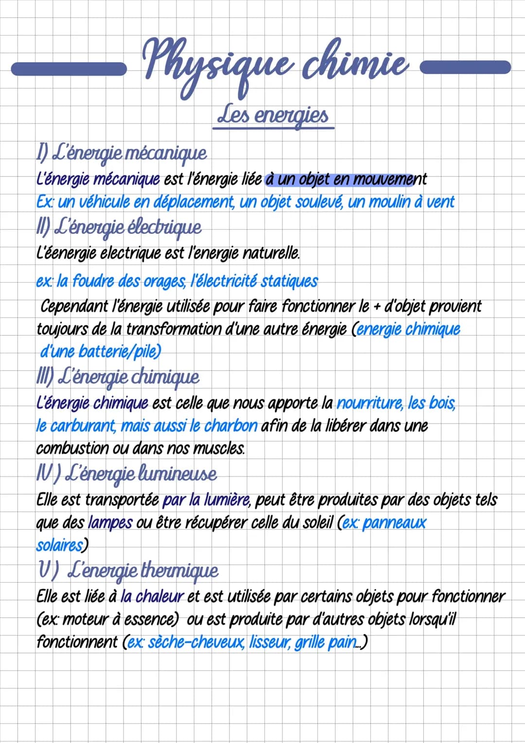 Les différentes formes d'énergie