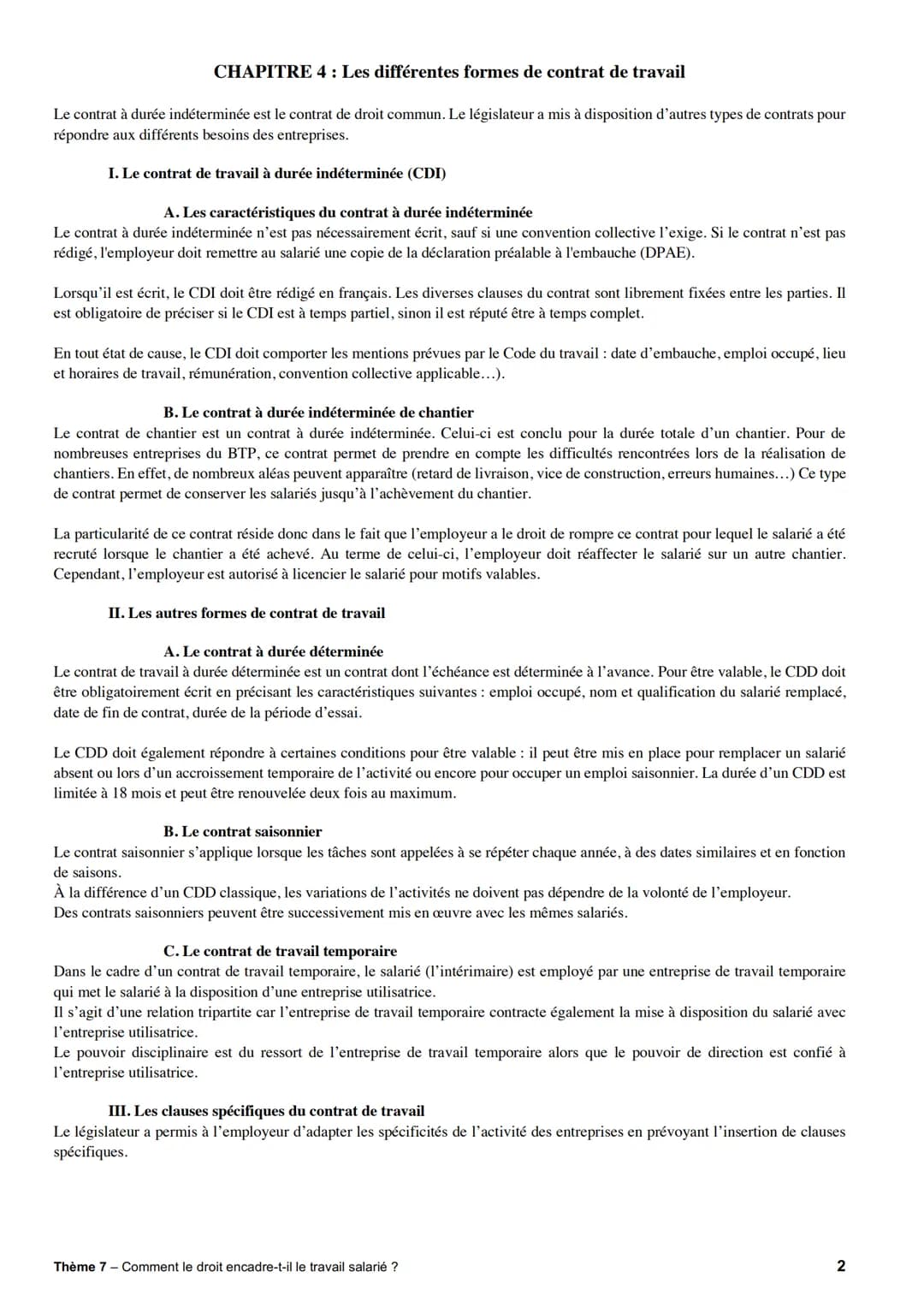 CHAPITRE 3: Le contrat de travail
Afin d'établir un cadre juridique aux rapports de travail entre un employeur et un salarié, les parties ré