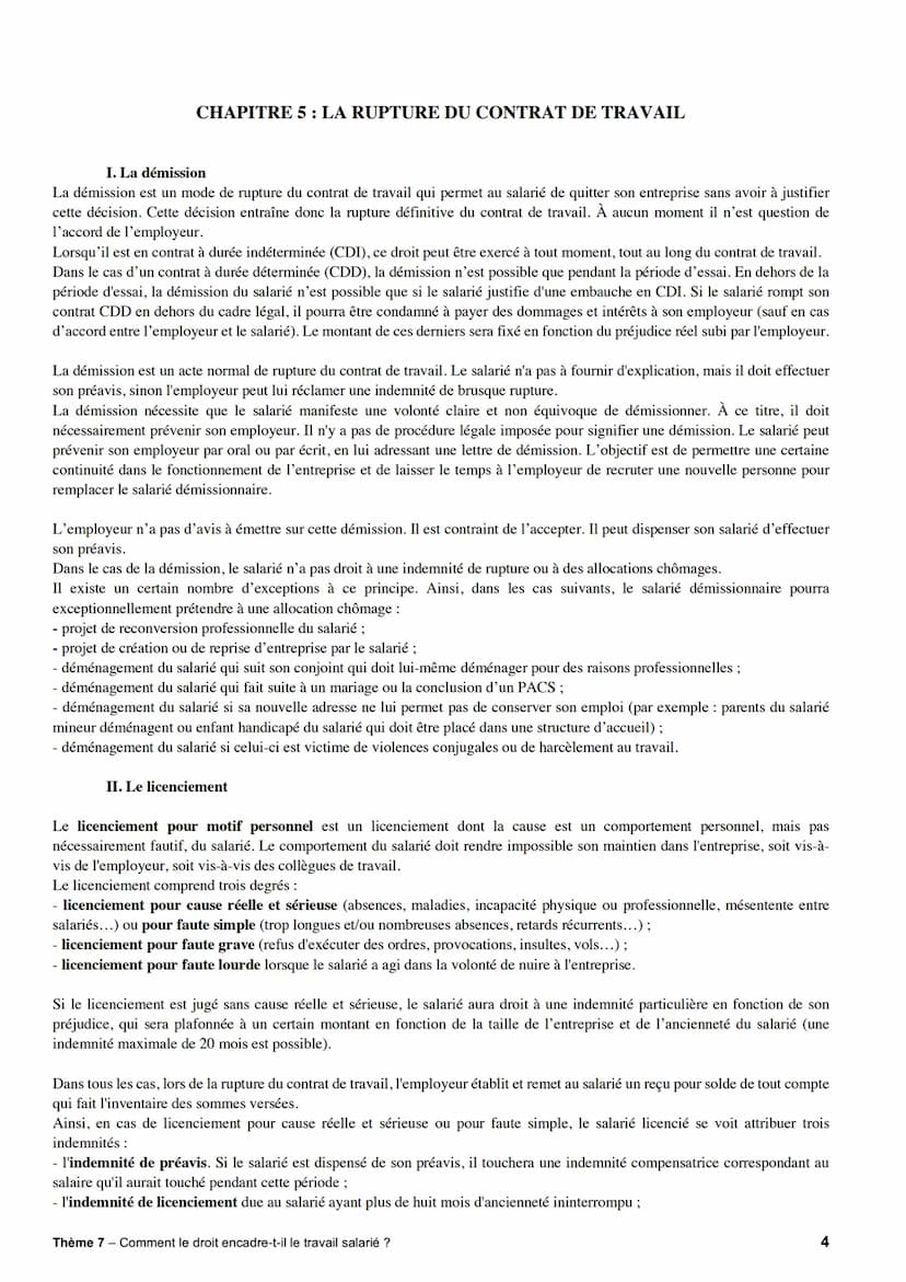 CHAPITRE 3: Le contrat de travail
Afin d'établir un cadre juridique aux rapports de travail entre un employeur et un salarié, les parties ré