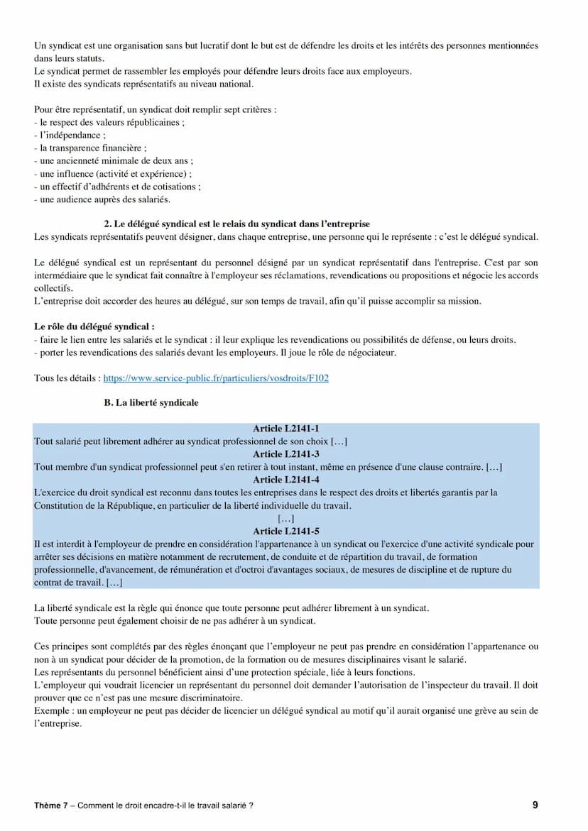 CHAPITRE 3: Le contrat de travail
Afin d'établir un cadre juridique aux rapports de travail entre un employeur et un salarié, les parties ré