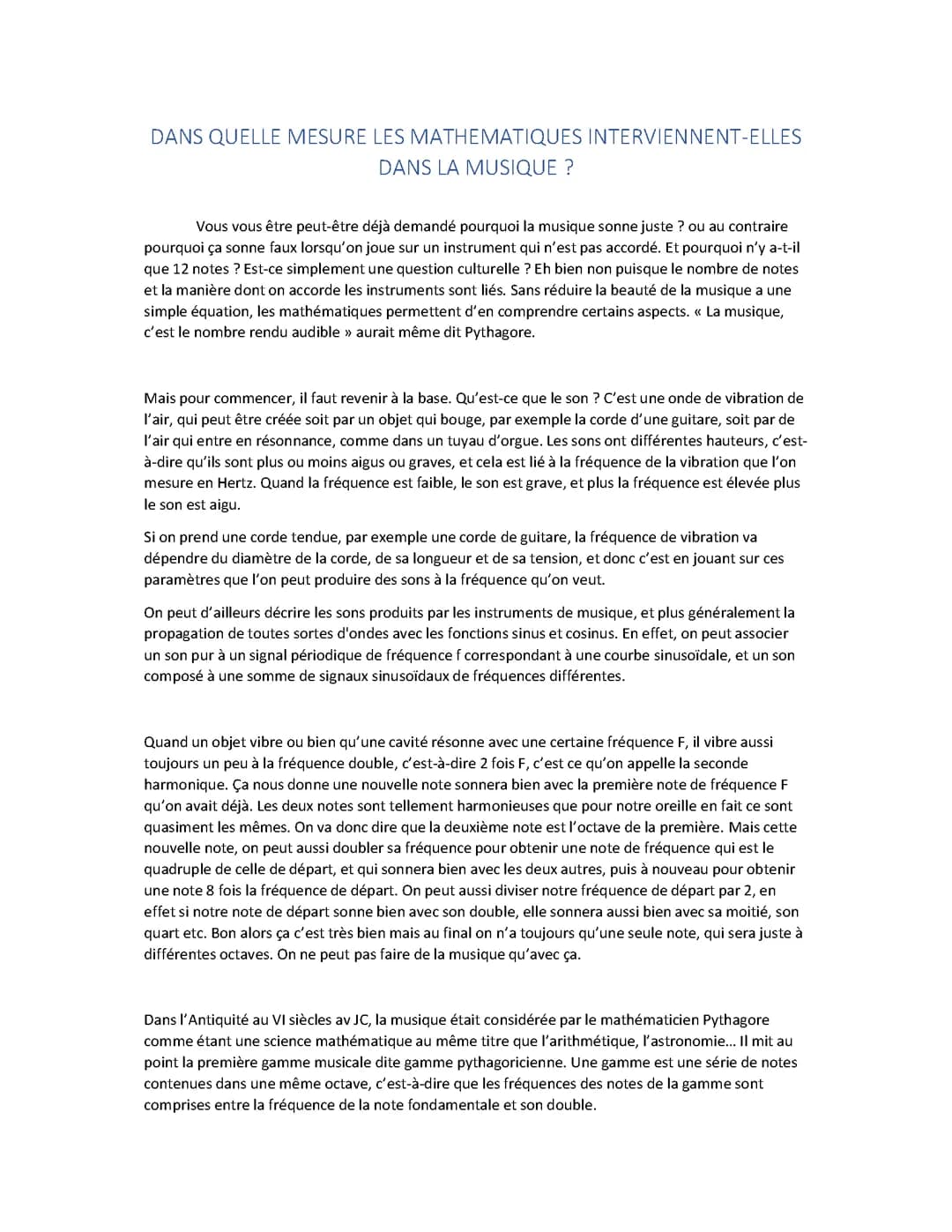 Grand oral de mathématiques : dans quelle mesure les mathématiques interviennent-elles dans la musique ?