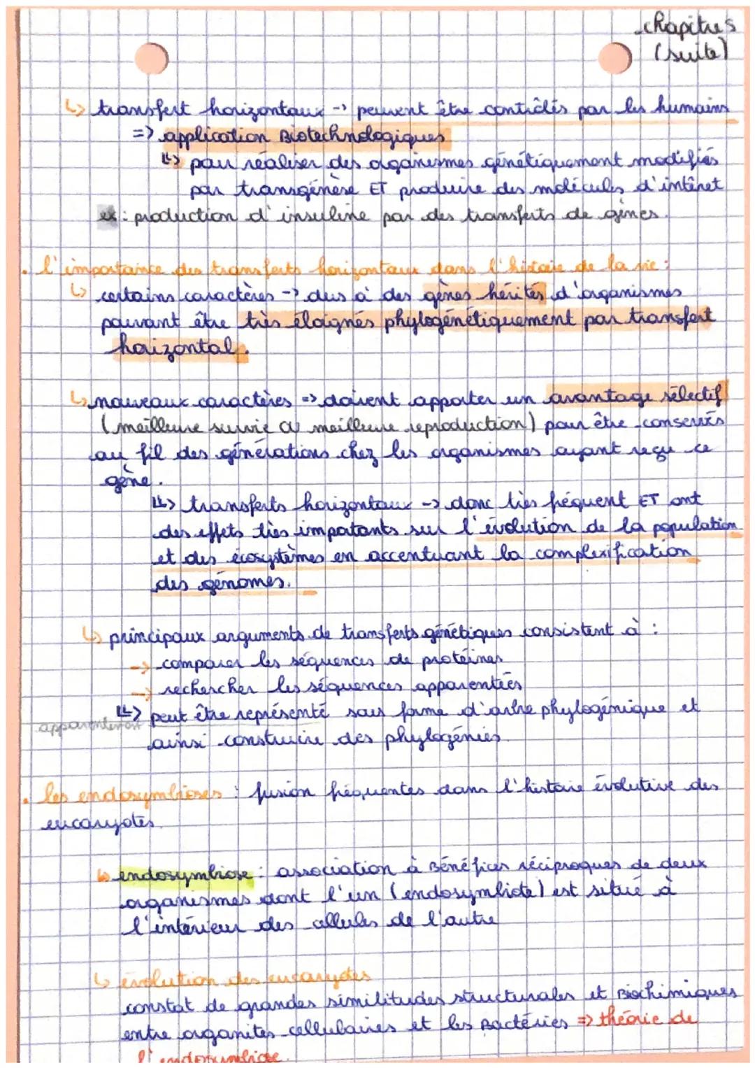 La complexification des genomes:
transferts horizontaux et endosymbiose
transferts verticaux (de gènes)-> de génération en génération,
por m
