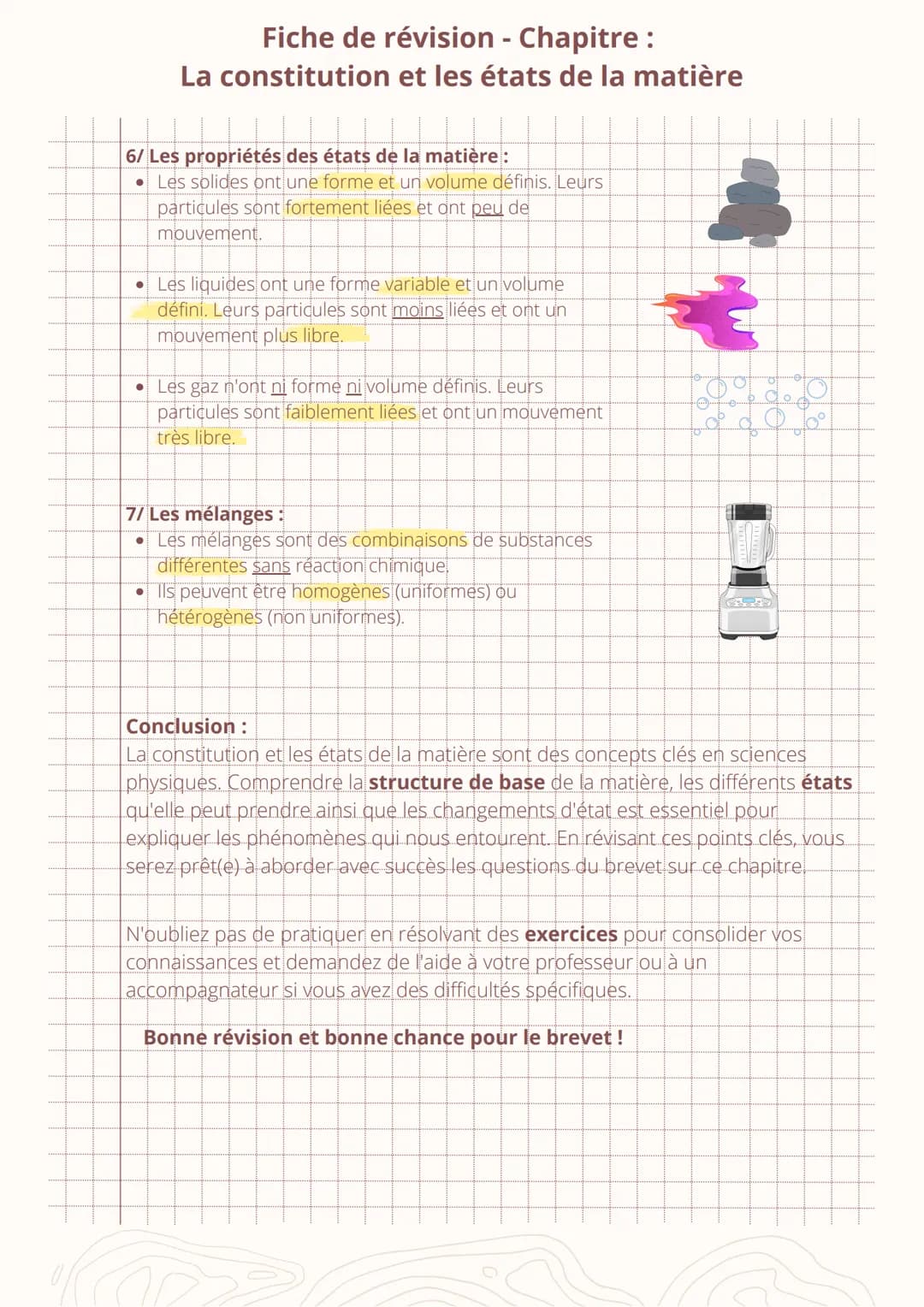 Fiche de révision - Chapitre :
La constitution et les états de la matière
Introduction:
Le chapitre "La constitution et les états de la mati
