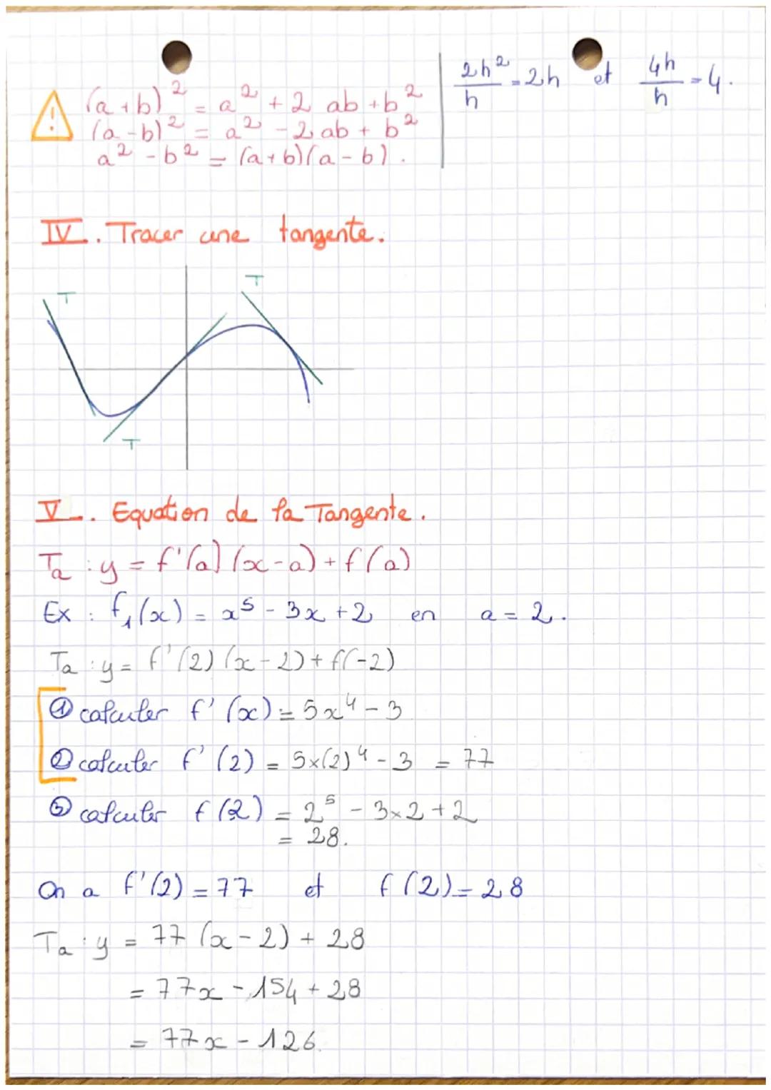 # MATHEMATIQUES (2

→ Les nombres dérivés.

I. Lecture graphique du nbre dérivé.

f(x)

f(-1)=-4

f'(-1)=-2-2

A

A

m = $\frac{V}{H}$ = $\f