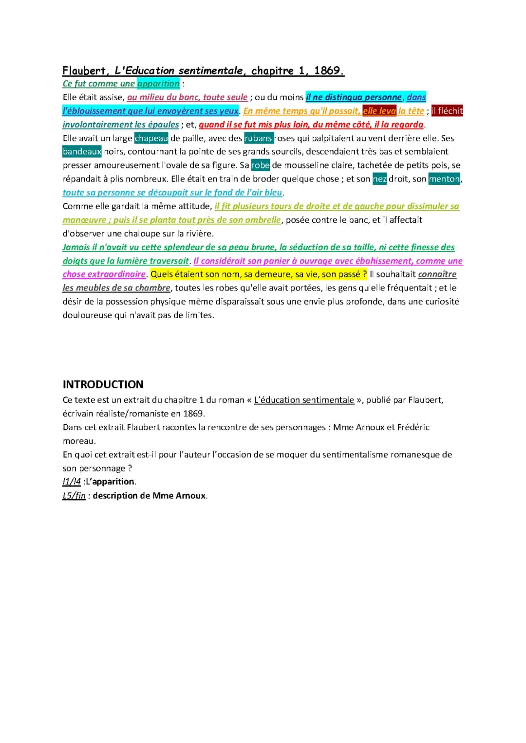 Chapitre 1, Éducation sentimentale (Flaubert) - explication de texte (analyse linéaire)