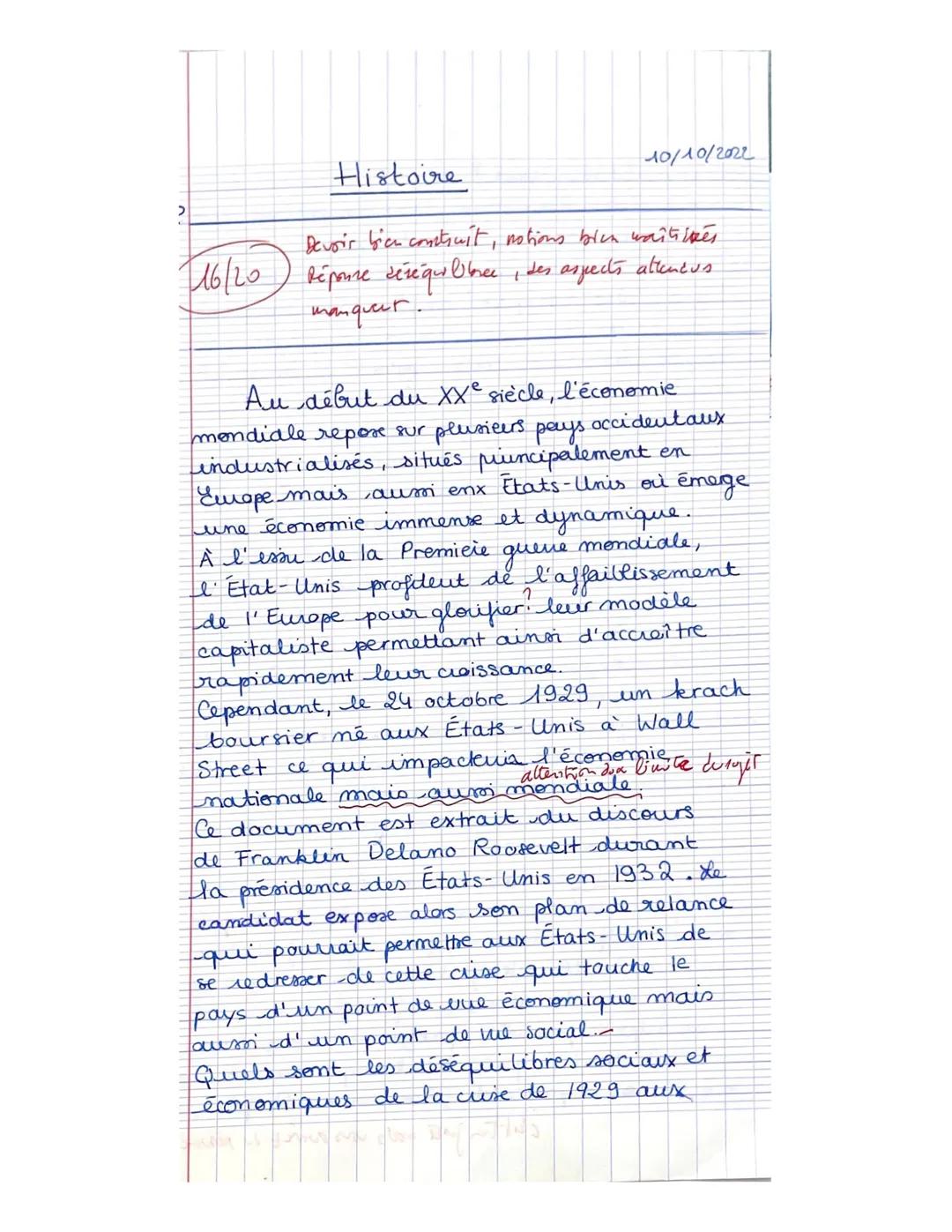 >
10/10/2022
Histoire
Devoir bien construit, notions bien waîtsives
16/20) Réponse déséque bree, des expects attendus
manquer.
Au début du X