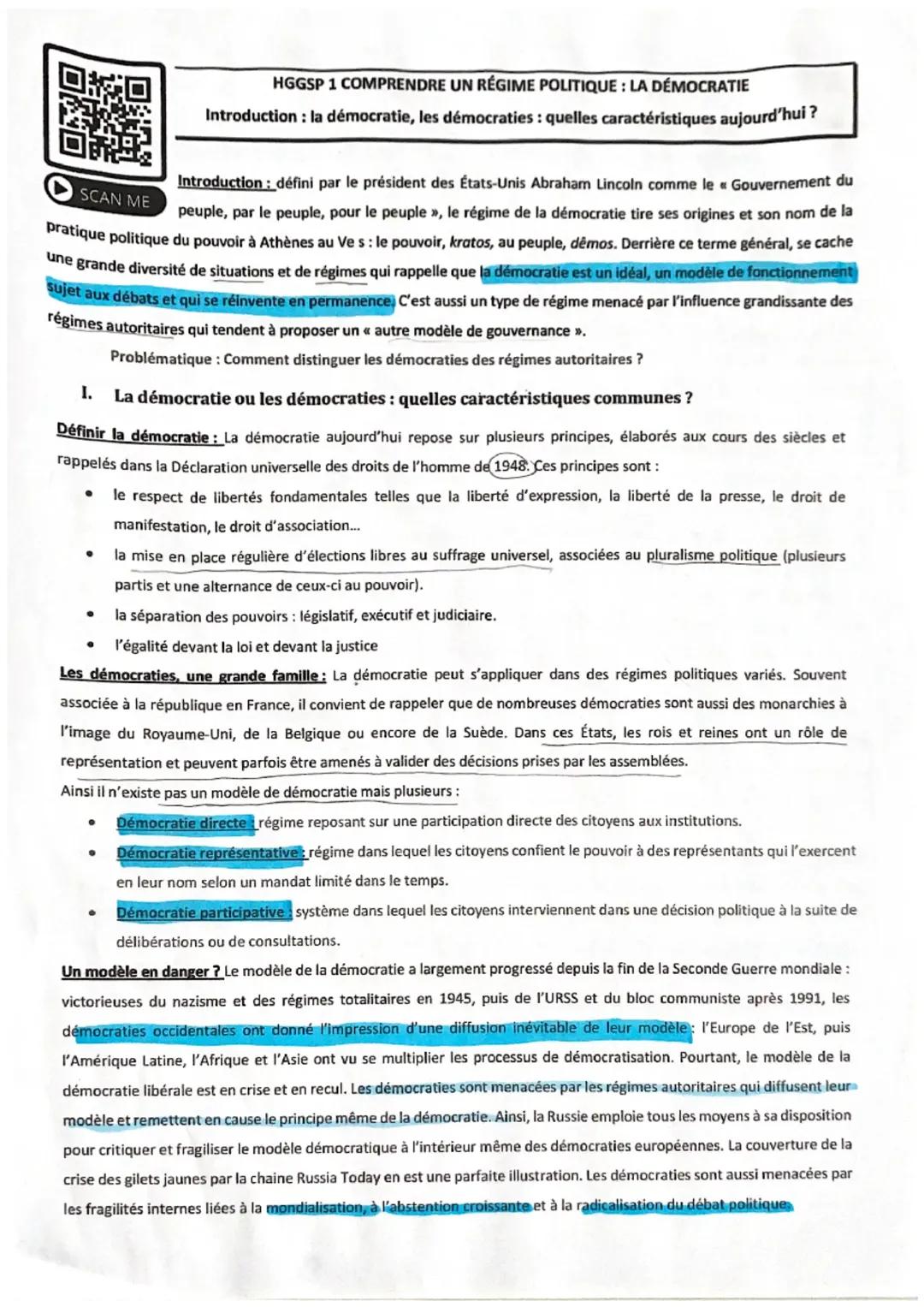 la démocratie, les démocraties : quelles caractéristiques aujourd’hui ?