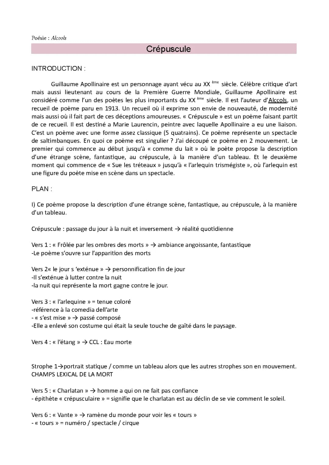 Crépuscule Apollinaire Analyse Linéaire et Autres Poèmes en PDF