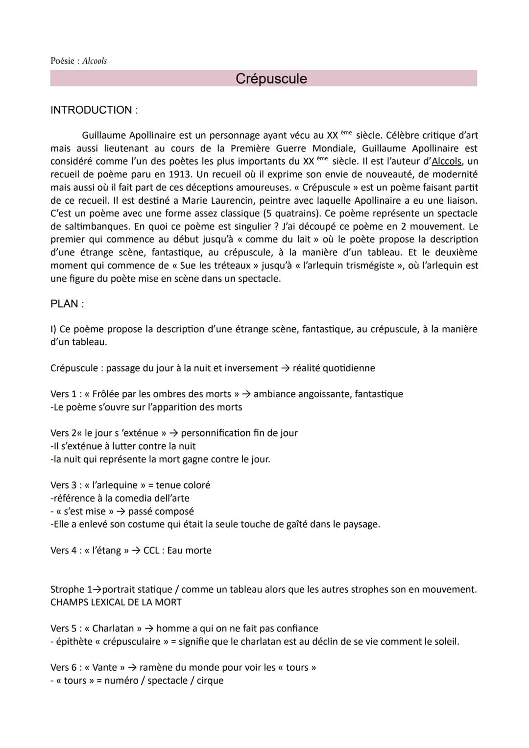 Poésie Alcools
INTRODUCTION :
Guillaume Apollinaire est un personnage ayant vécu au XXème siècle. Célèbre critique d'art
mais aussi lieutena