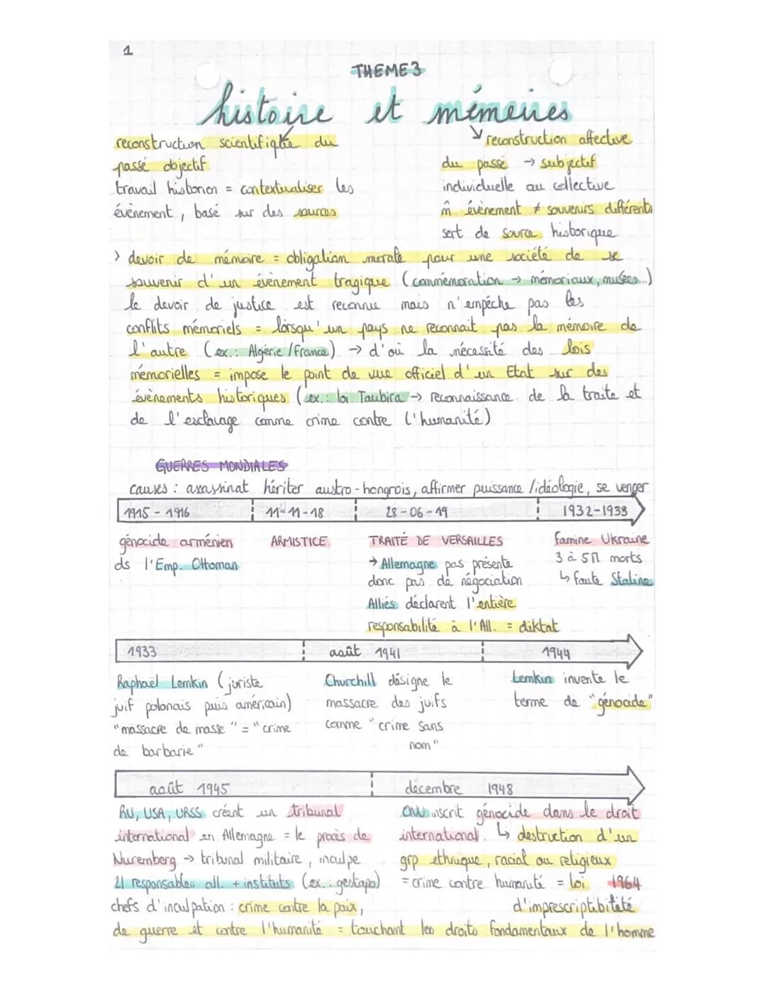1
THEME 3
histoire et mémerres
reconstruction scientifique du
passé dbjectif
travail historien contextualiser les
évenement, basé sur des so