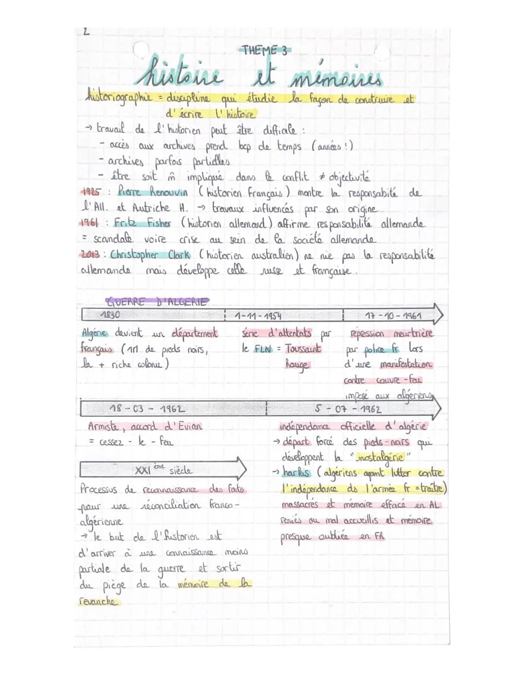1
THEME 3
histoire et mémerres
reconstruction scientifique du
passé dbjectif
travail historien contextualiser les
évenement, basé sur des so