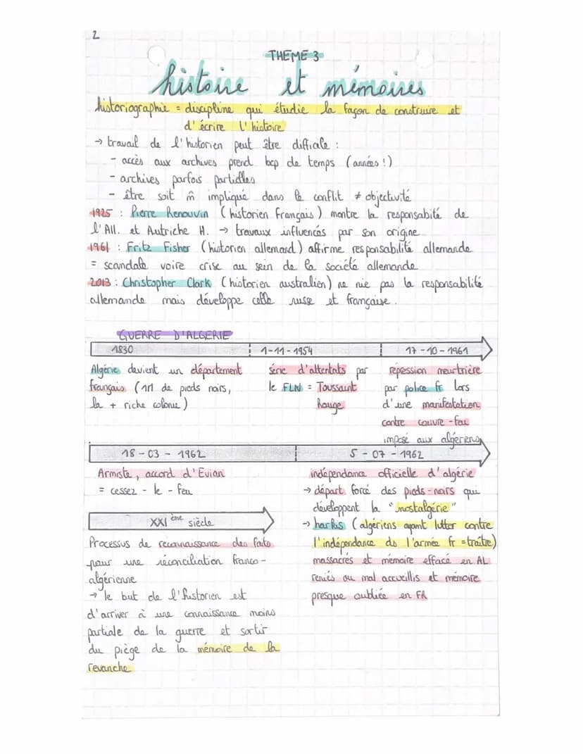 1
THEME 3
histoire et mémerres
reconstruction scientifique du
passé dbjectif
travail historien contextualiser les
évenement, basé sur des so