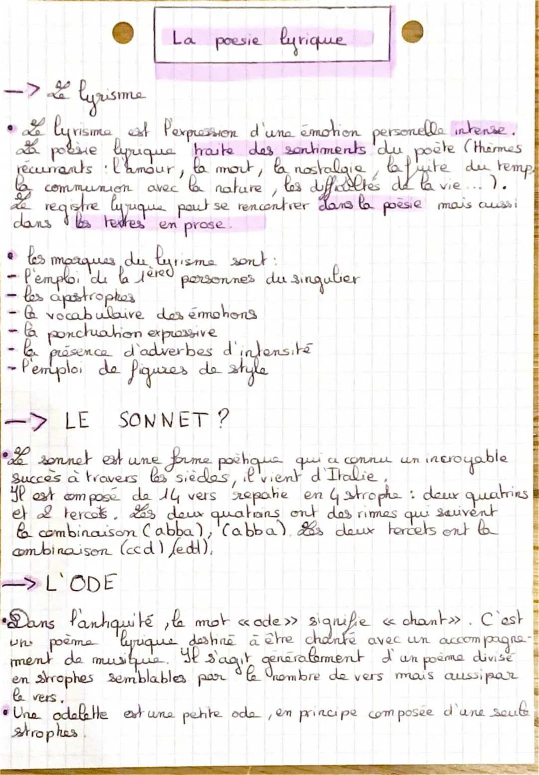 Les formes de poésie lyrique: sonnets et odes