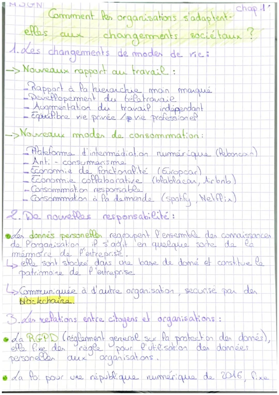 MOGN

Comment les organisations sladaptent. Chap 1
elles aux changements sociétaux?

1. Les changements de modes de rie:

Nouveaux rapport a