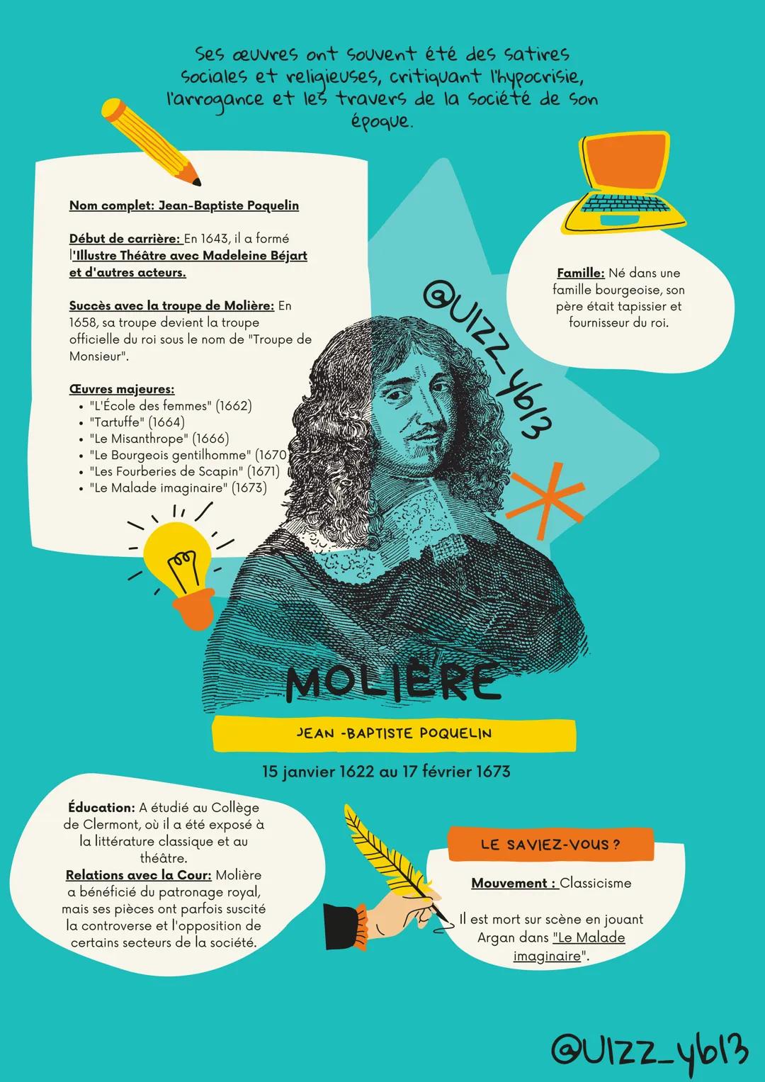 Ses œuvres ont souvent été des satires
Sociales et religieuses, critiquant l'hypocrisie,
l'arrogance et les travers de la société de son
épo