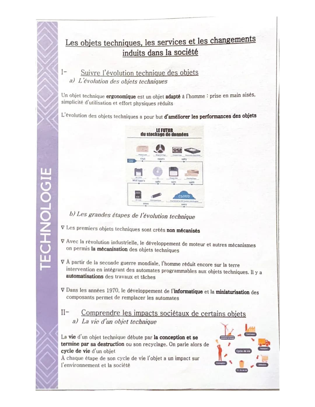 TECHNOLOGIE
Les objets techniques, les services et les changements
induits dans la société
1-
Suivre l'évolution technique des objets
a) L'é