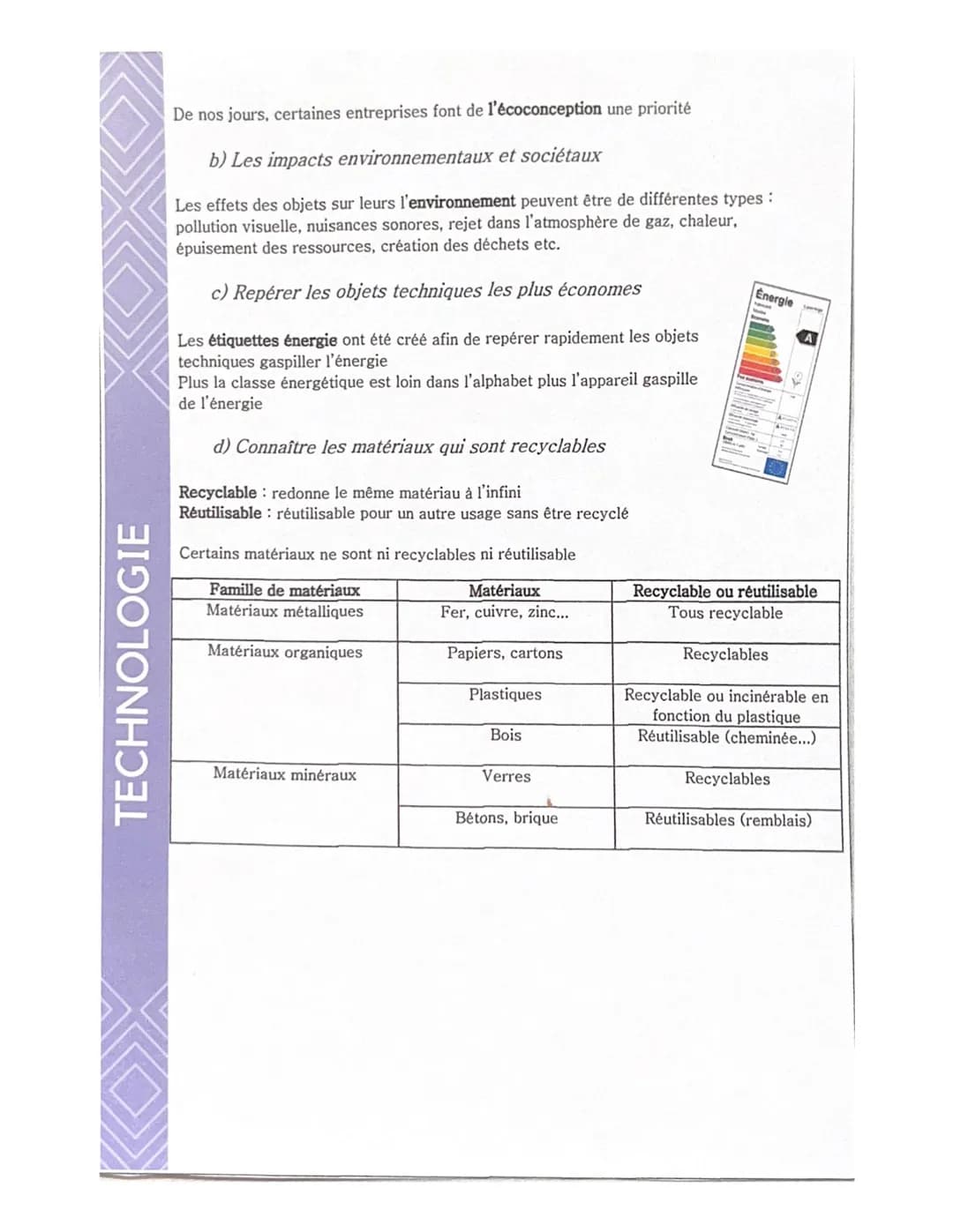 TECHNOLOGIE
Les objets techniques, les services et les changements
induits dans la société
1-
Suivre l'évolution technique des objets
a) L'é