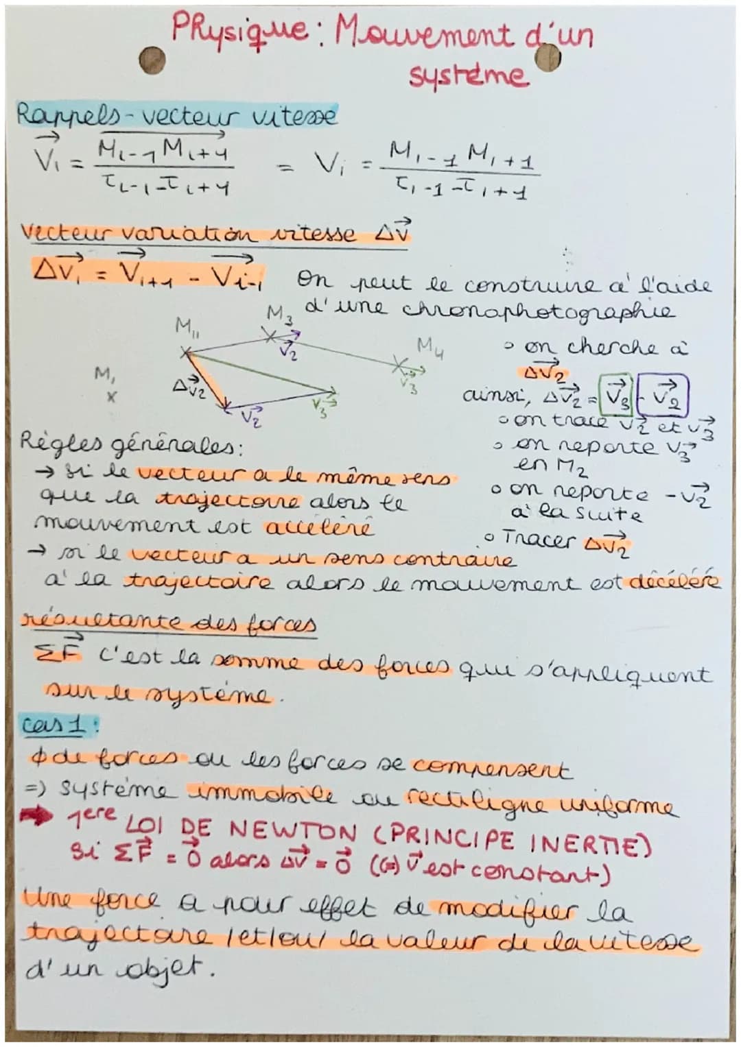 Physique: Mouvement d'un
Rappels- vecteur vitesse
systeme
V₁ =
M-M+y
=
Vi
51-1-51+4
=
1-
M₁- 1 M₁ +1
51-1-1+1
Vecteur variation vitesse AV
A