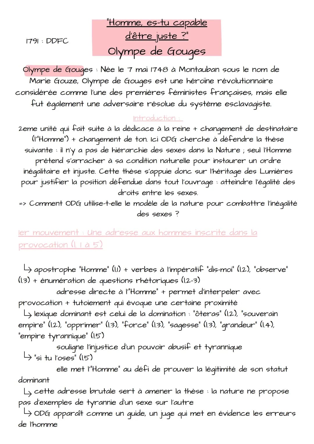 1791: DDFC
"Homme, es-tu capable
d'être juste ?"
Olympe de Gouges
Olympe de Gouges : Née le 7 mai 1748 à Montauban sous le nom de
Marie Gouz