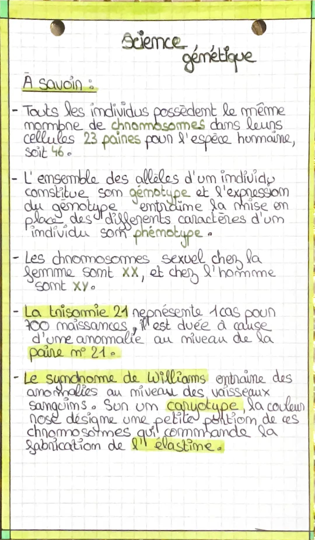 Science
génétique
Definitions:
- ADN: Molécule qui ponte l'information
héréditaire
Caryotype & Ensemble des chromosomes
- Phémotype : Emsemb