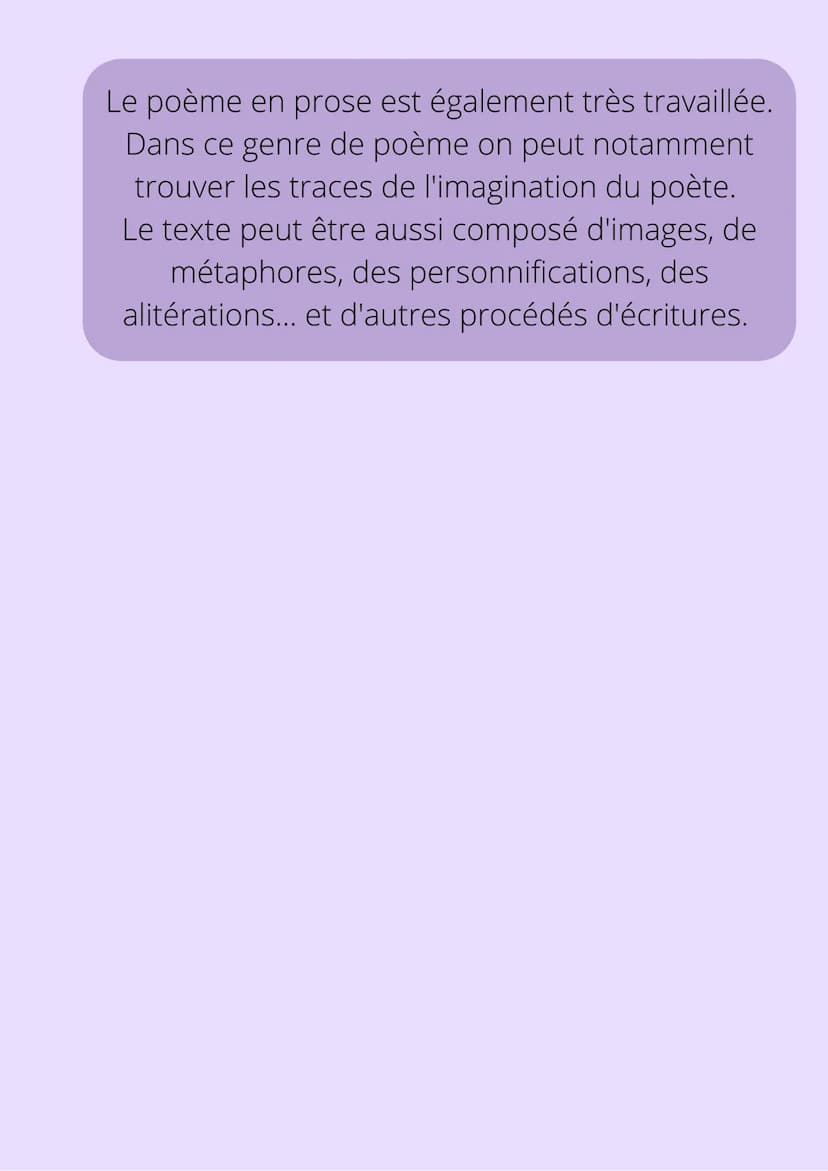 LE POÈME EN PROSE
Le poème en prose est un texte qui est considéré
comme un poème à la seule différence qu'il est
écrit en prose et non en v