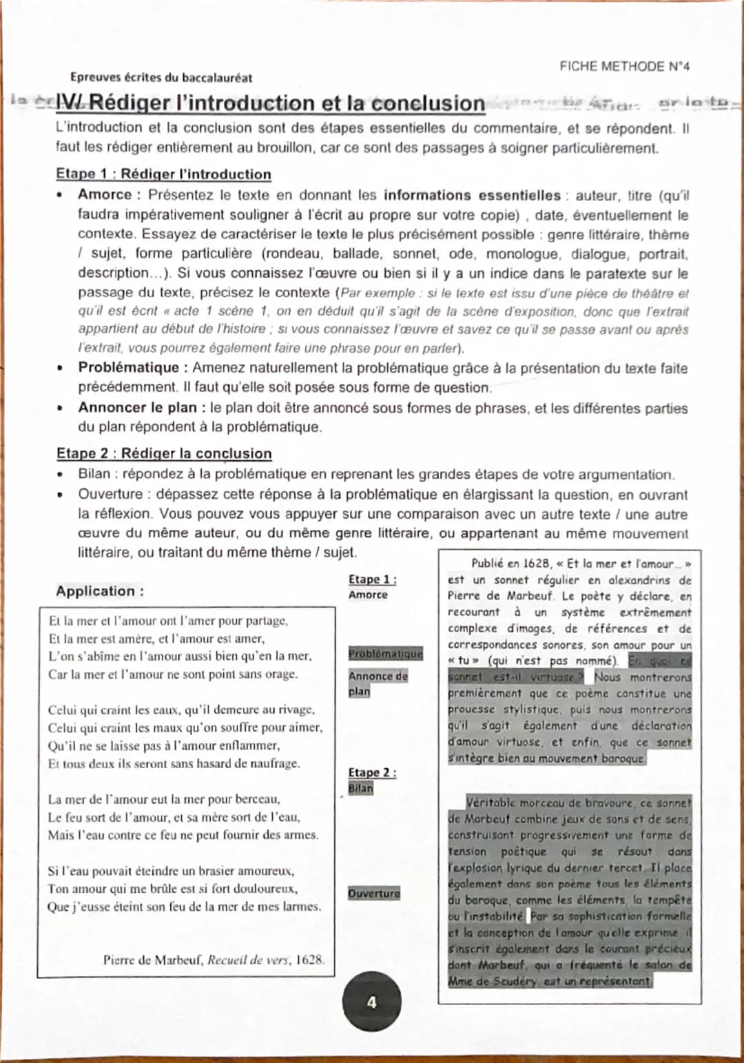 Epreuves écrites du baccalauréat
FICHE METHODE N°4
of LE COMMENTAIRE téma
I/ Lire et comprendre le texte
Pour commenter un texte, il faut bi
